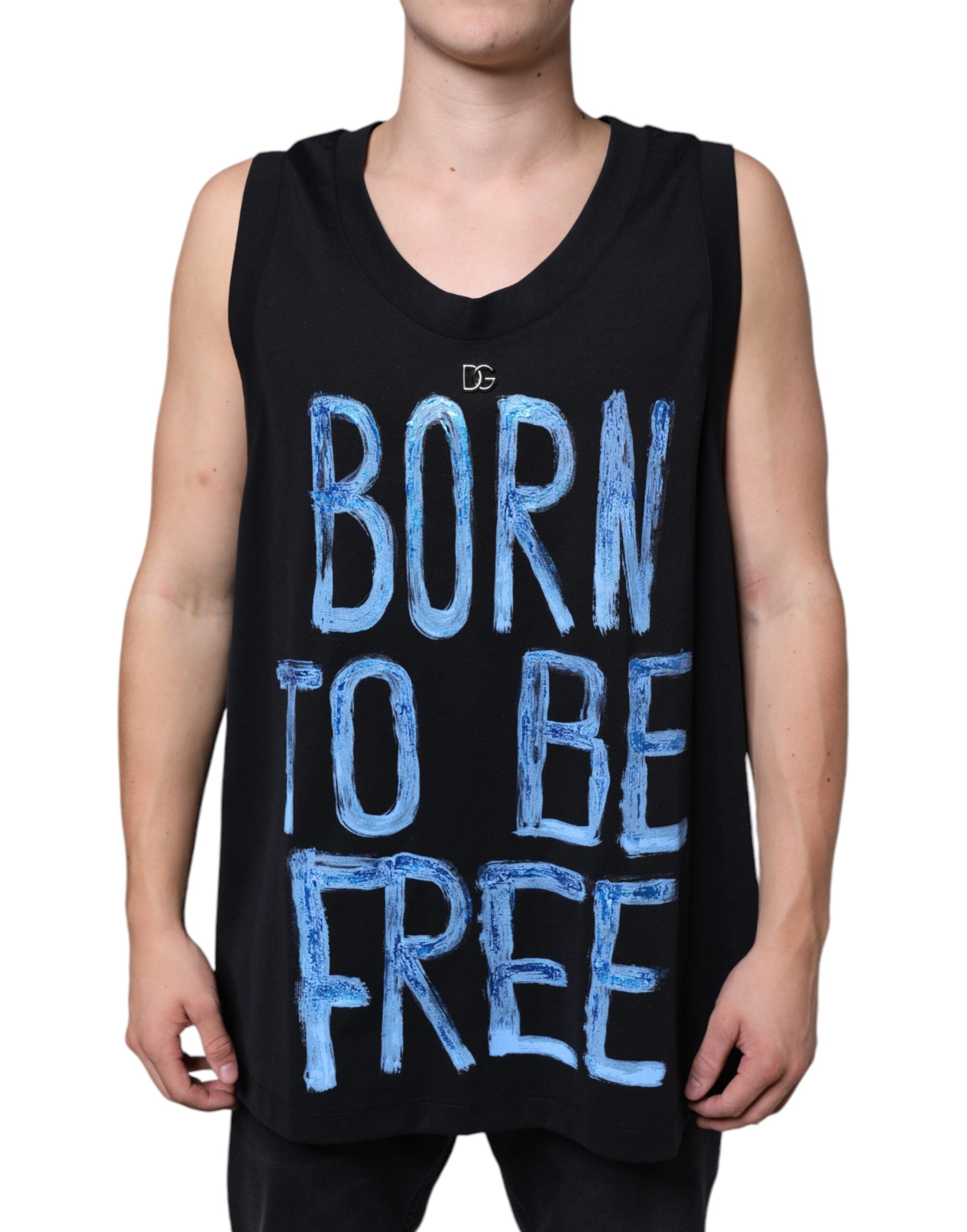 Черна памучна тениска без ръкави Dolce & Gabbana Born To Be Free