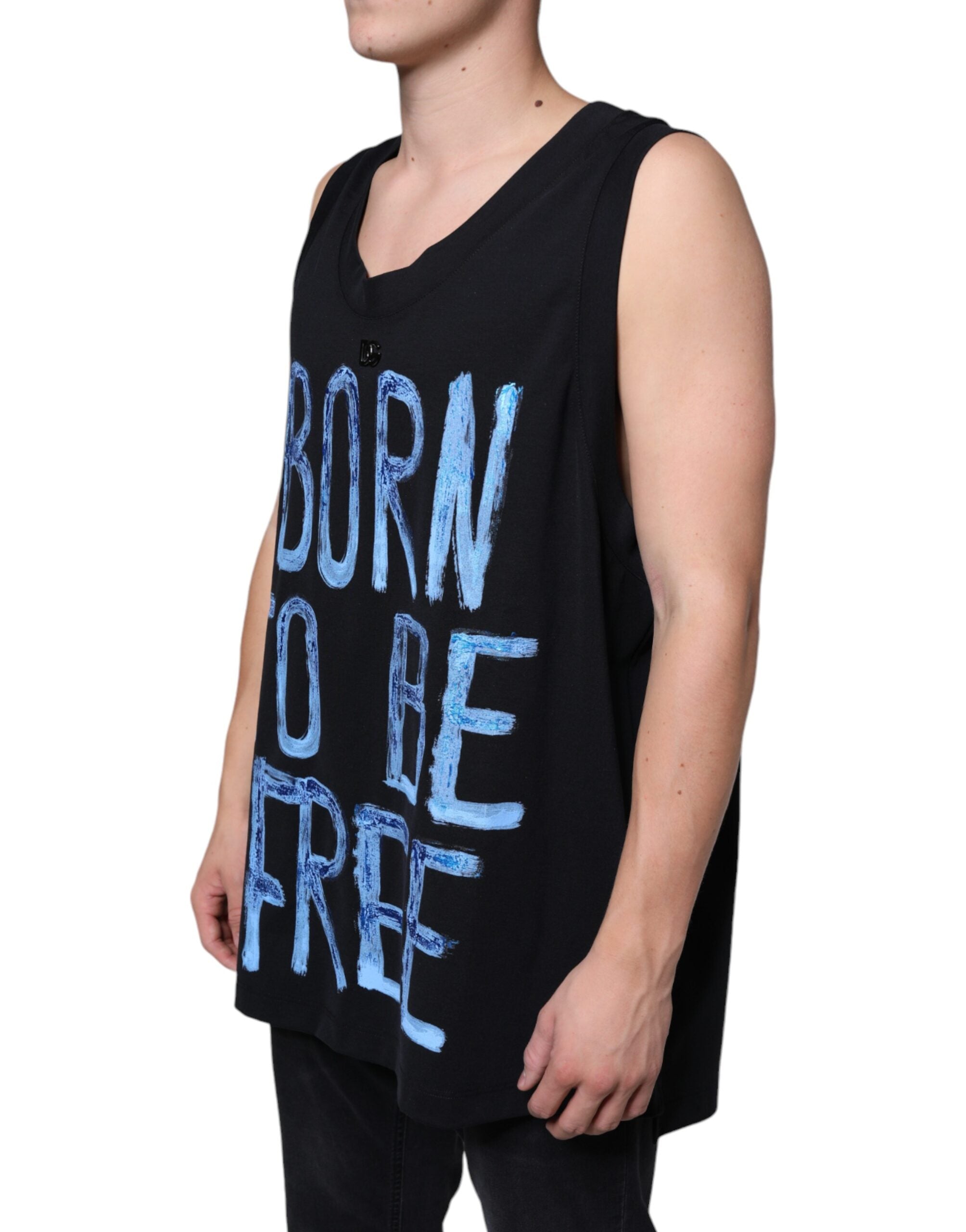 Черна памучна тениска без ръкави Dolce & Gabbana Born To Be Free
