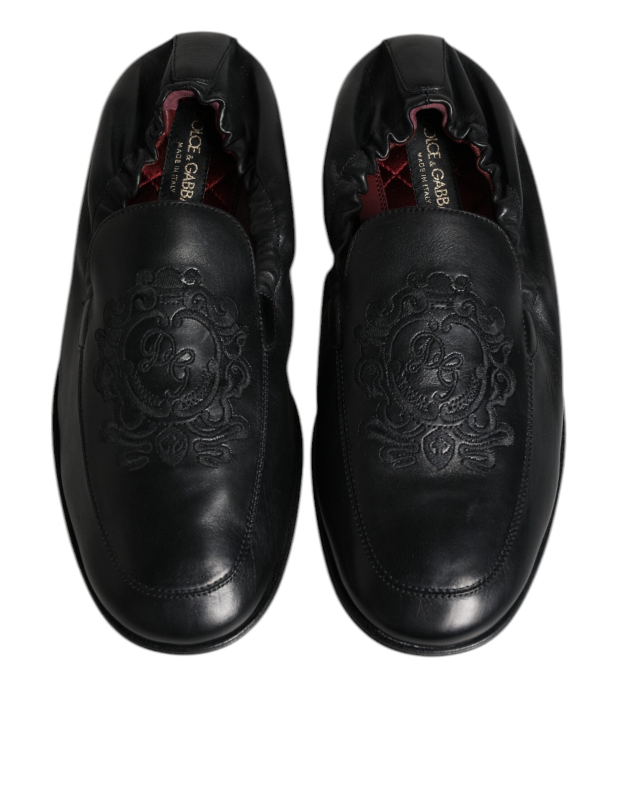 Dolce & Gabbana черни лого бродирани кожени мокасини Мъжки обувки