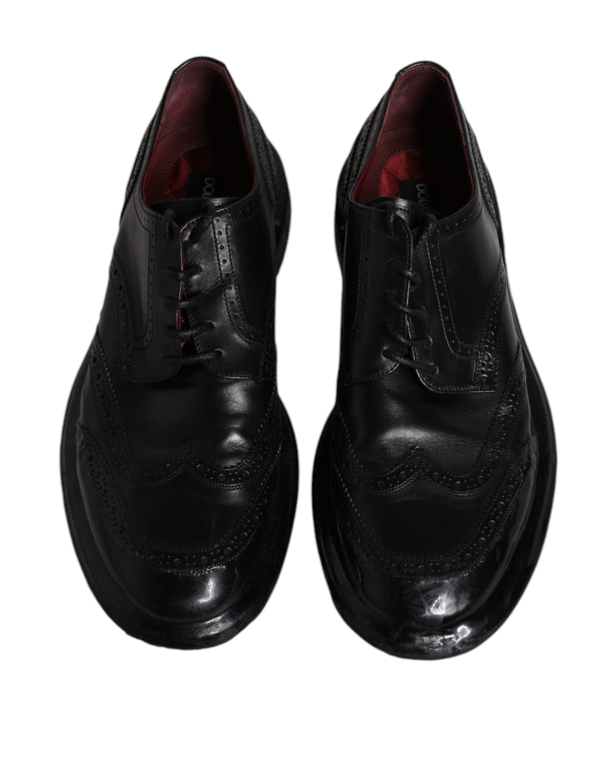 Dolce & Gabbana Черни кожени официални обувки дерби Wingtip