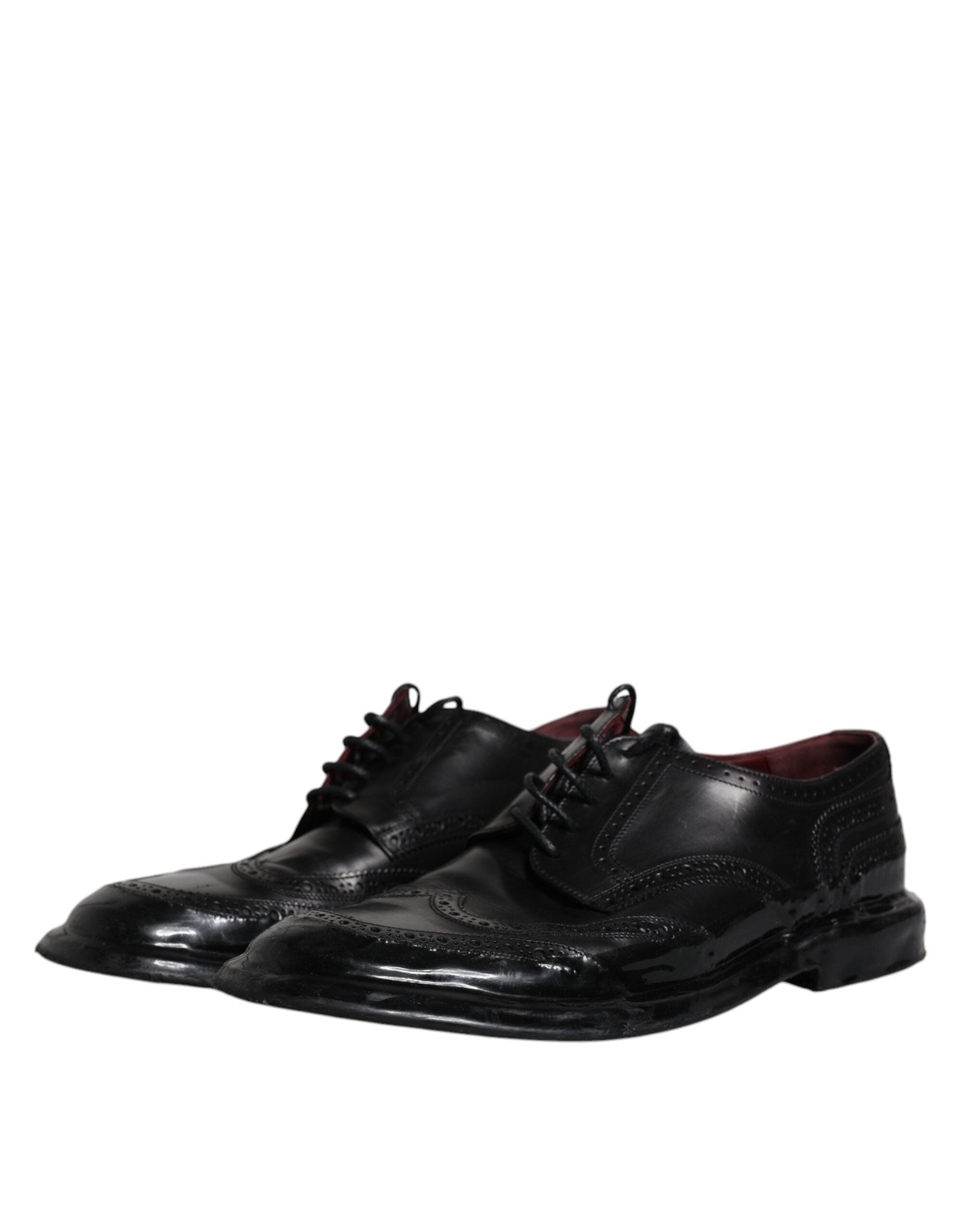 Dolce & Gabbana Черни кожени официални обувки дерби Wingtip