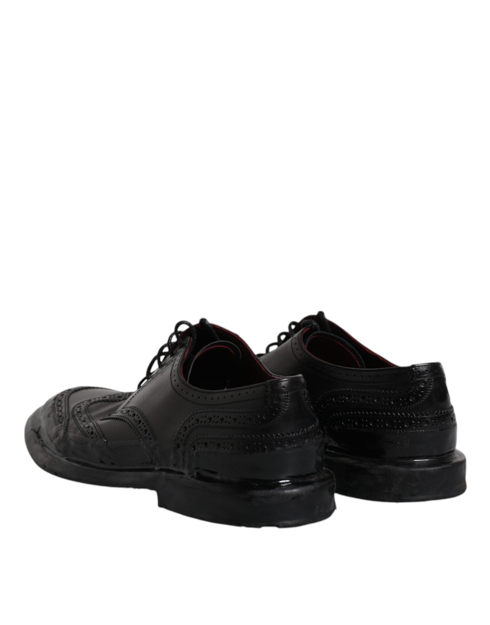 Dolce & Gabbana Черни кожени официални обувки дерби Wingtip