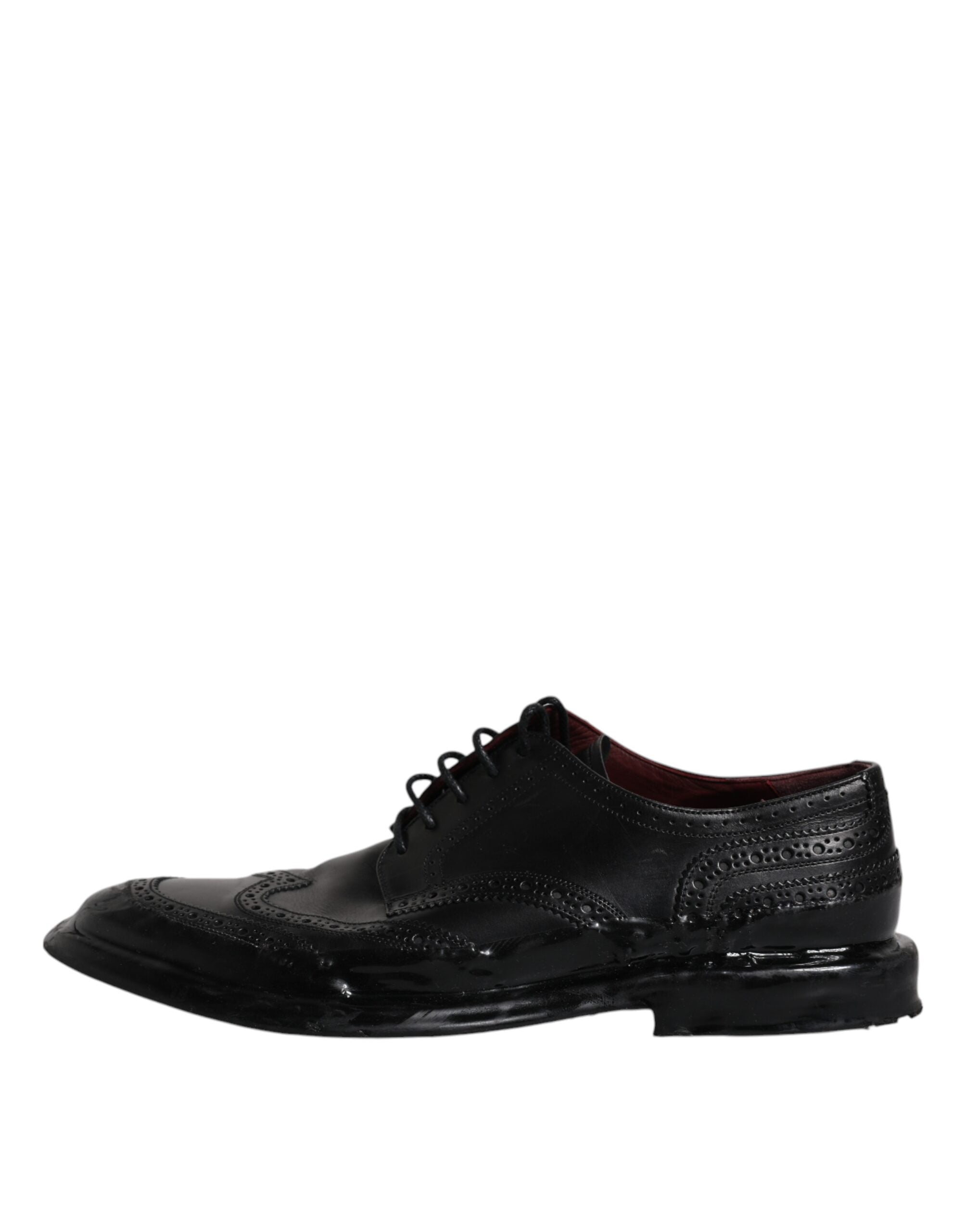 Dolce & Gabbana Черни кожени официални обувки дерби Wingtip