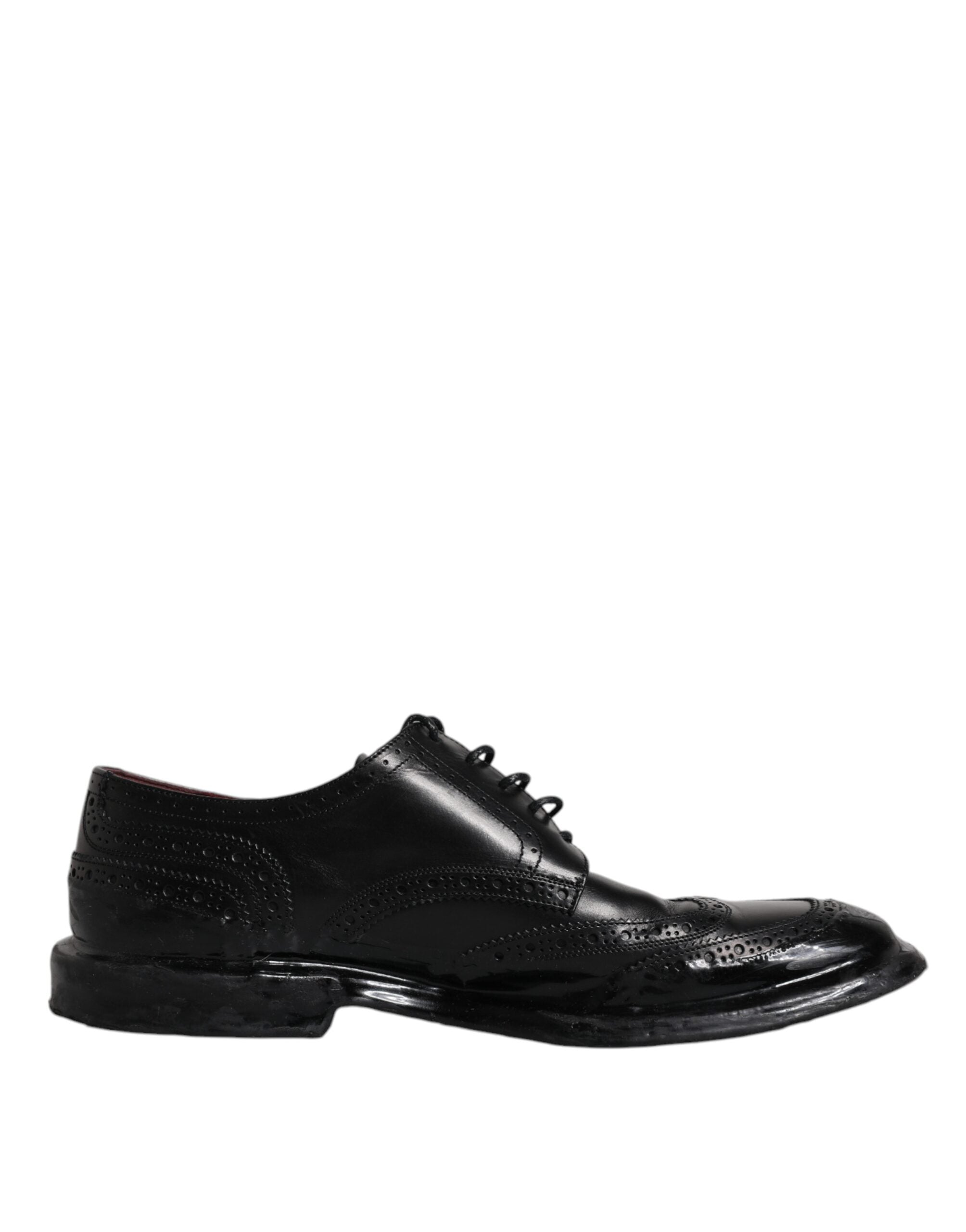 Dolce & Gabbana Черни кожени официални обувки дерби Wingtip
