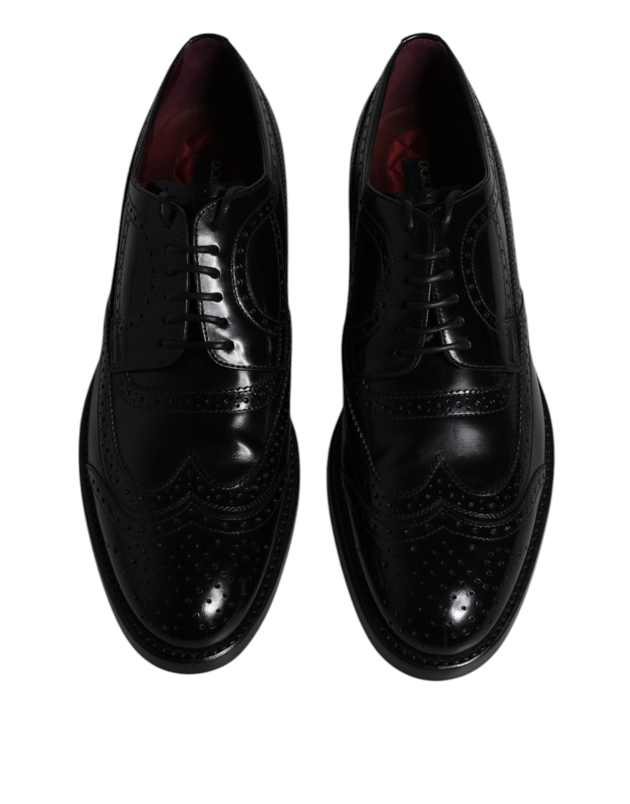 Dolce & Gabbana Черни кожени официални обувки дерби Wingtip