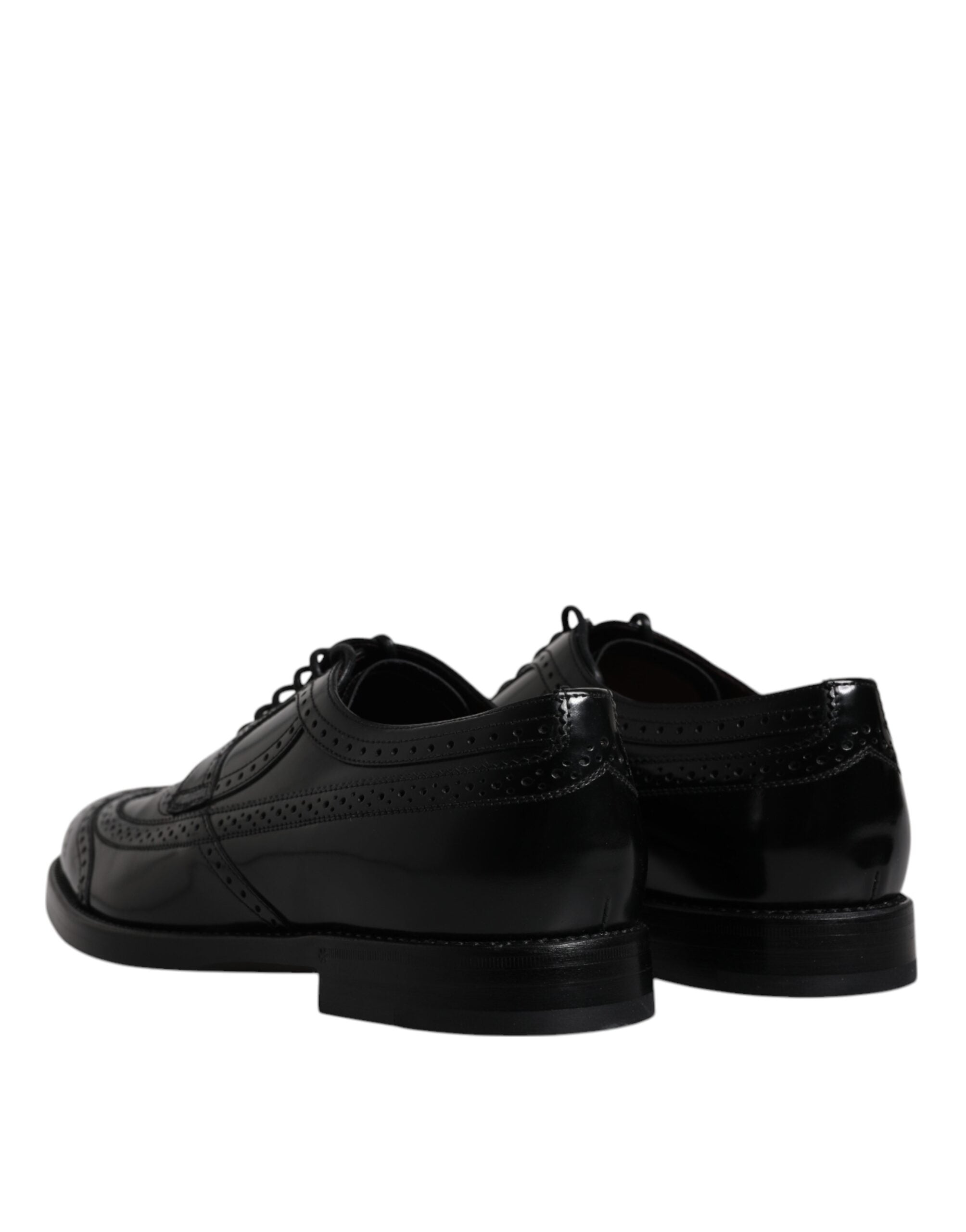 Dolce & Gabbana Черни кожени официални обувки дерби Wingtip