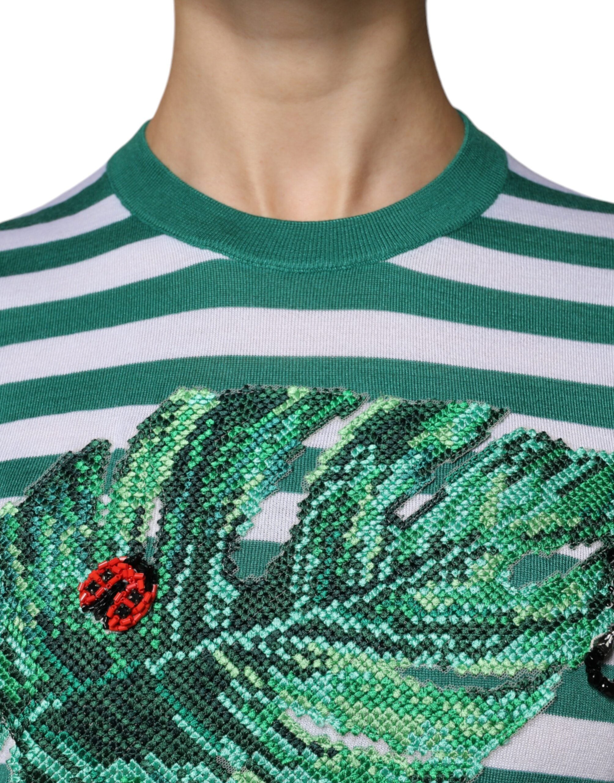 Тениска Dolce & Gabbana с кръгло деколте в бяло и зелено райе