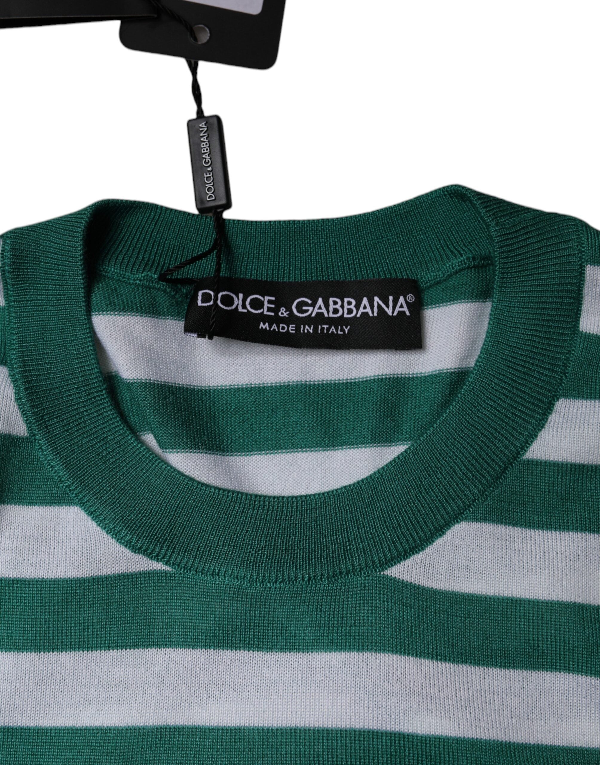 Тениска Dolce & Gabbana с кръгло деколте в бяло и зелено райе