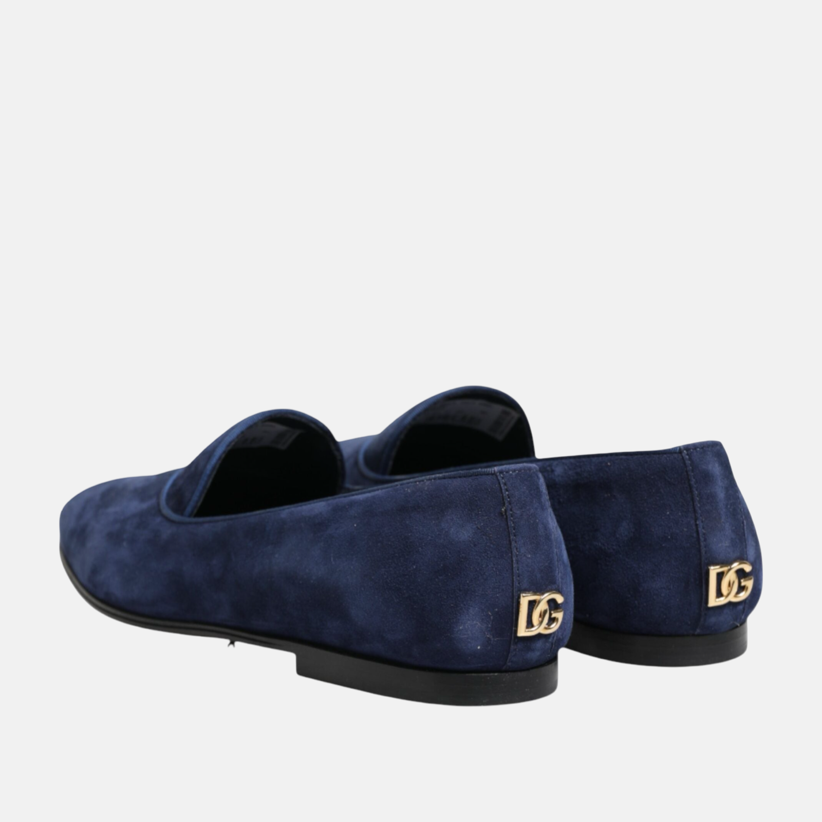 Dolce & Gabbana Blue Velvet DG Logo Men Loafers Heel View