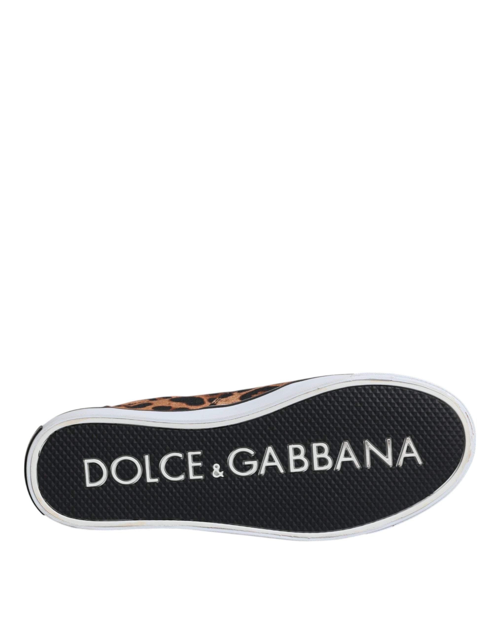 Кафяви памучни маратонки Dolce & Gabbana с леопардово лого с принт