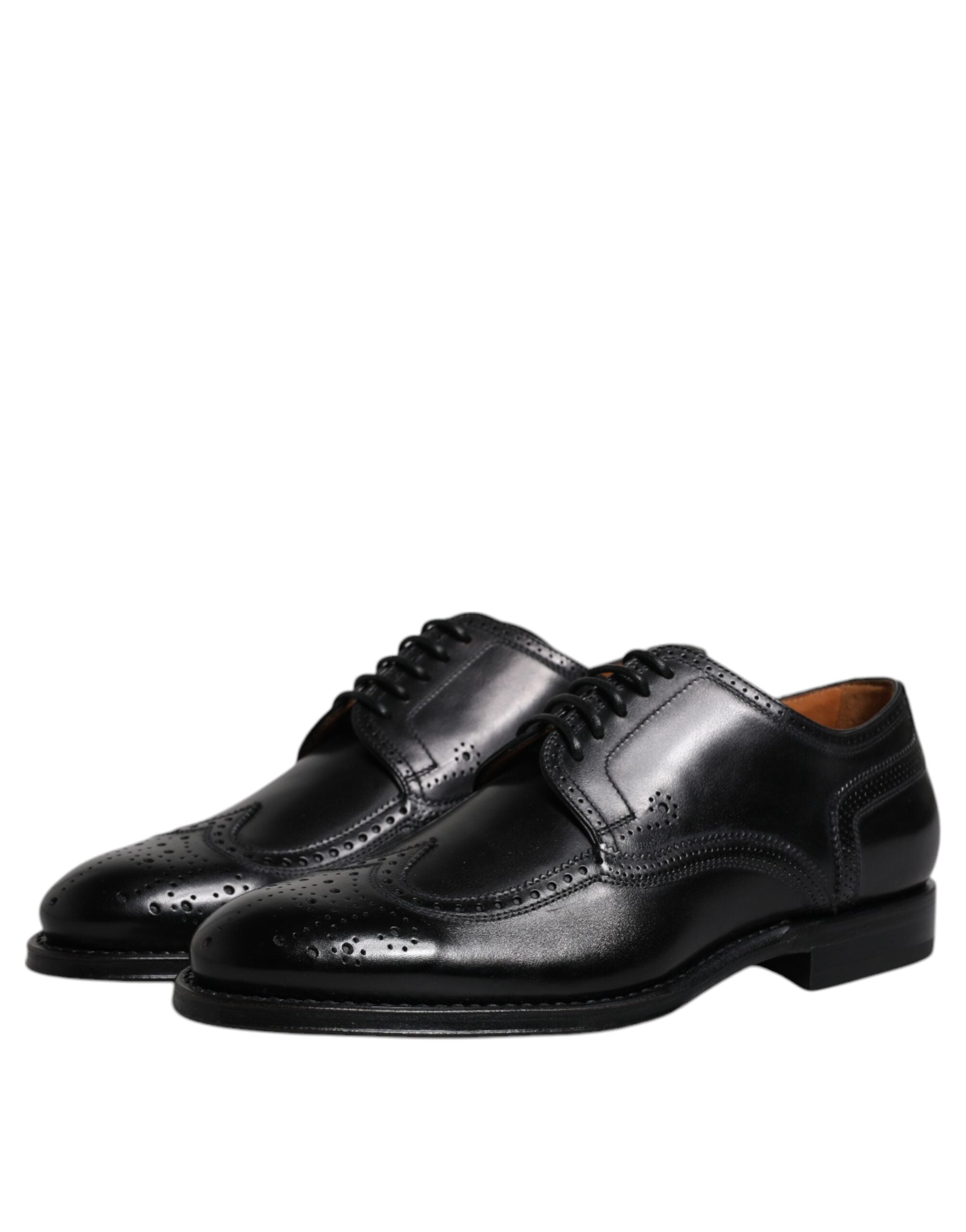 Dolce & Gabbana Черни кожени официални обувки дерби Wingtip