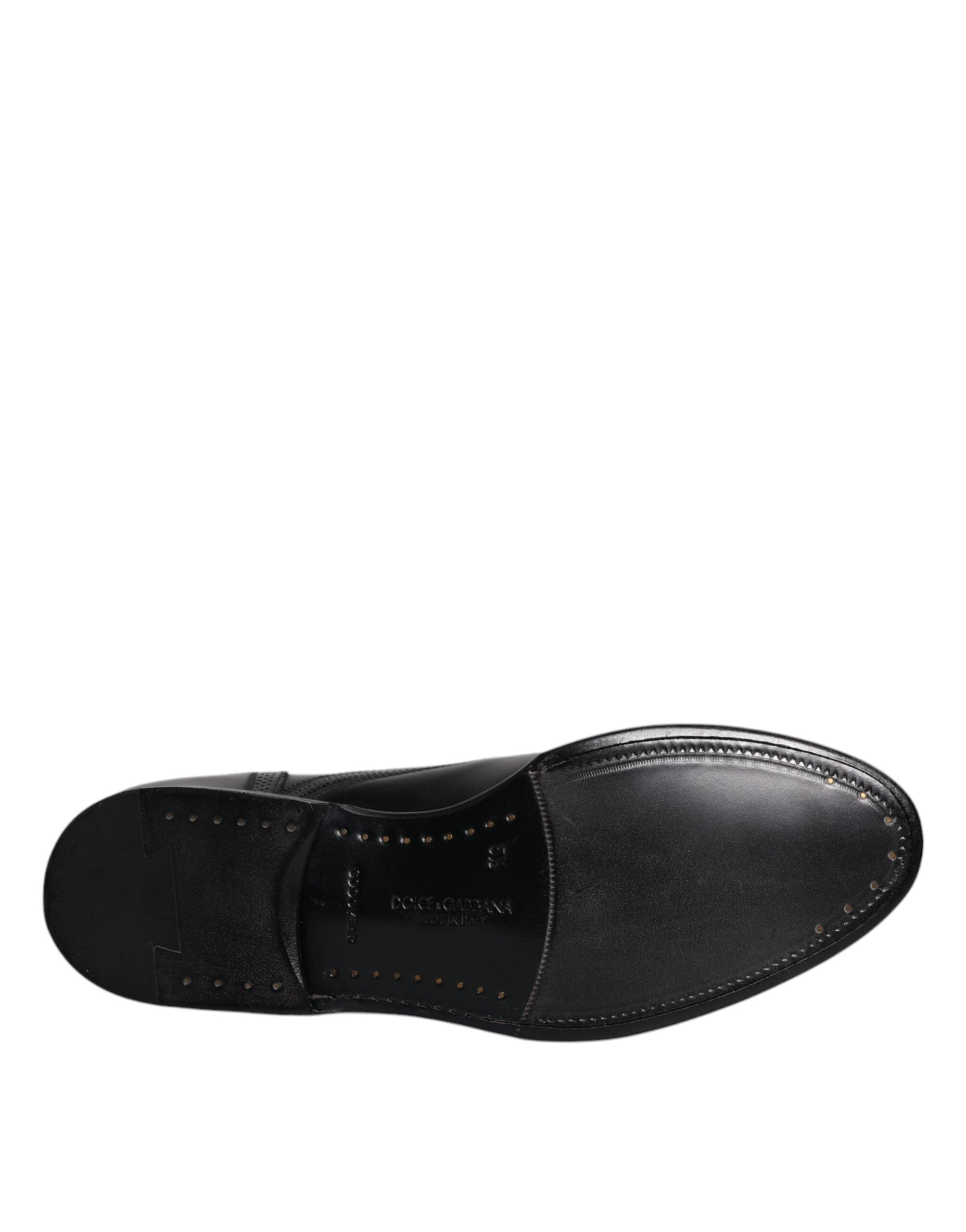 Dolce & Gabbana Черни кожени официални обувки дерби Wingtip