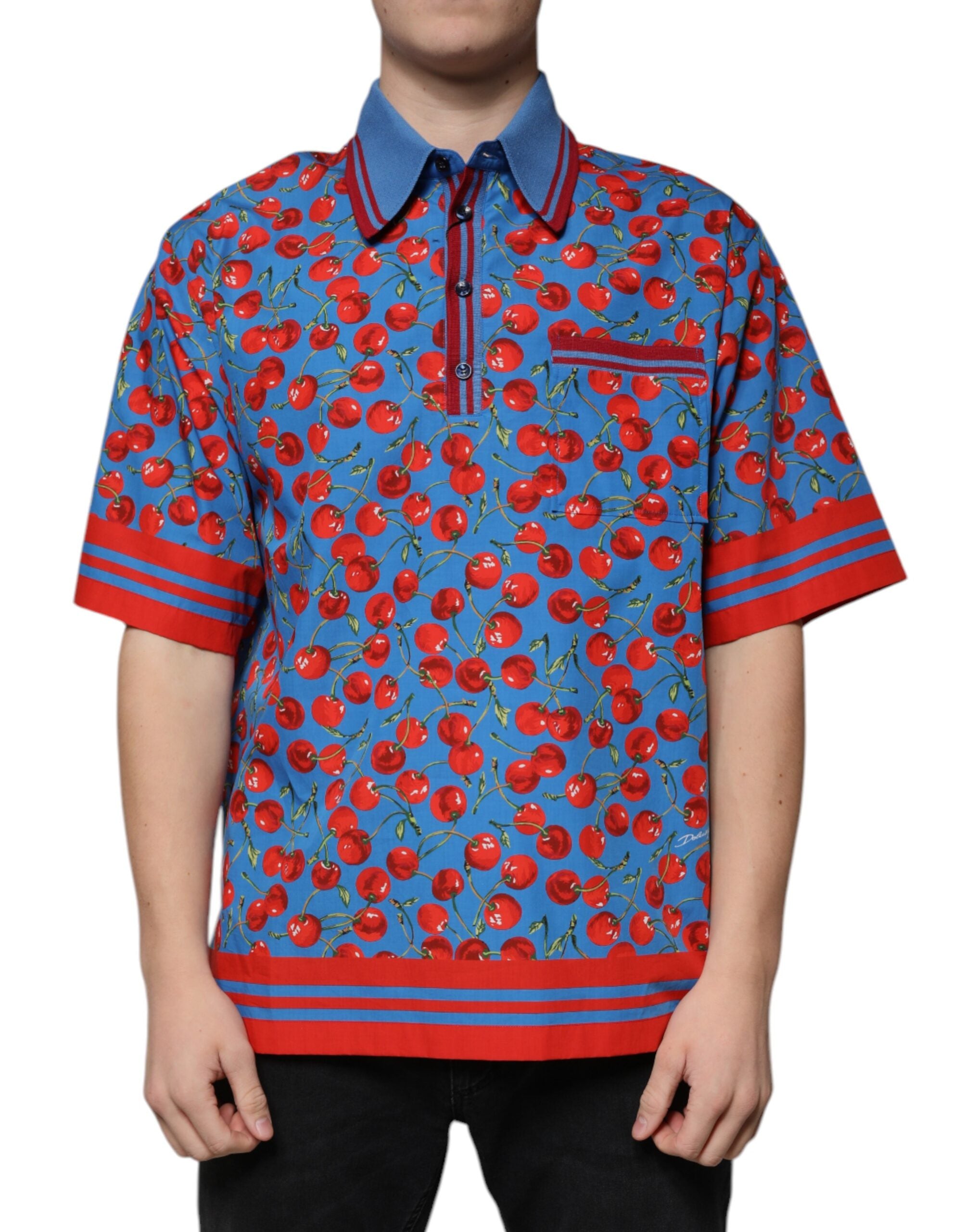 Мъжка поло тениска Dolce & Gabbana Blue Cherry с памучна яка