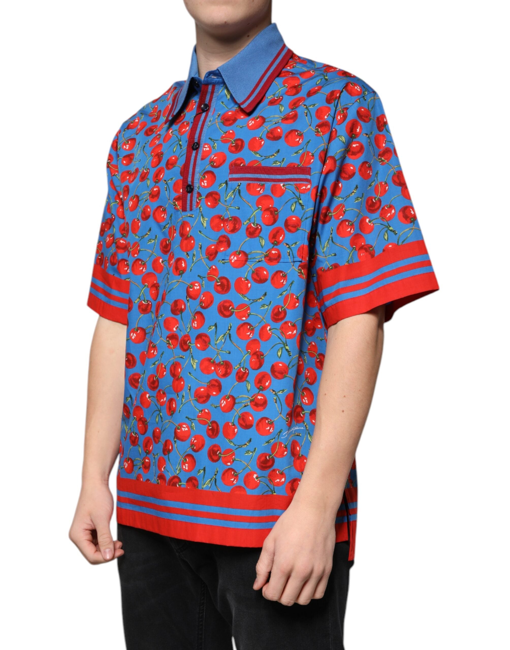 Мъжка поло тениска Dolce & Gabbana Blue Cherry с памучна яка