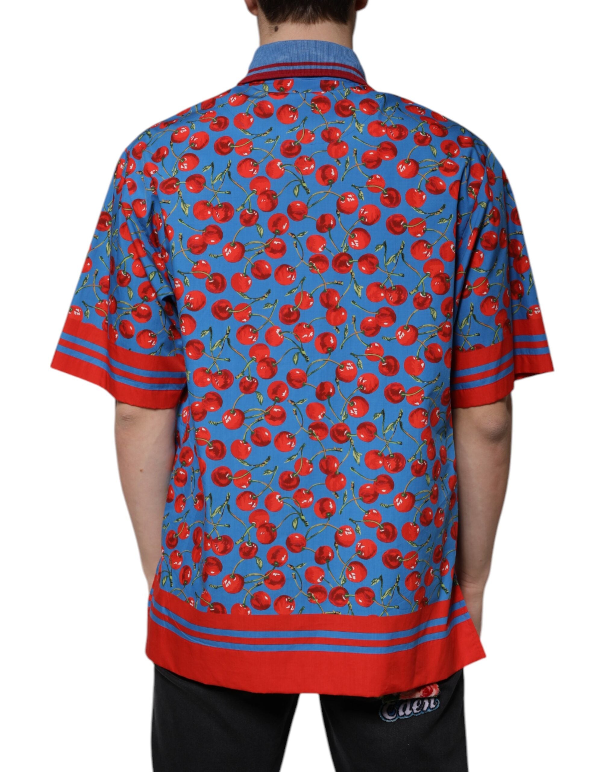 Мъжка поло тениска Dolce & Gabbana Blue Cherry с памучна яка