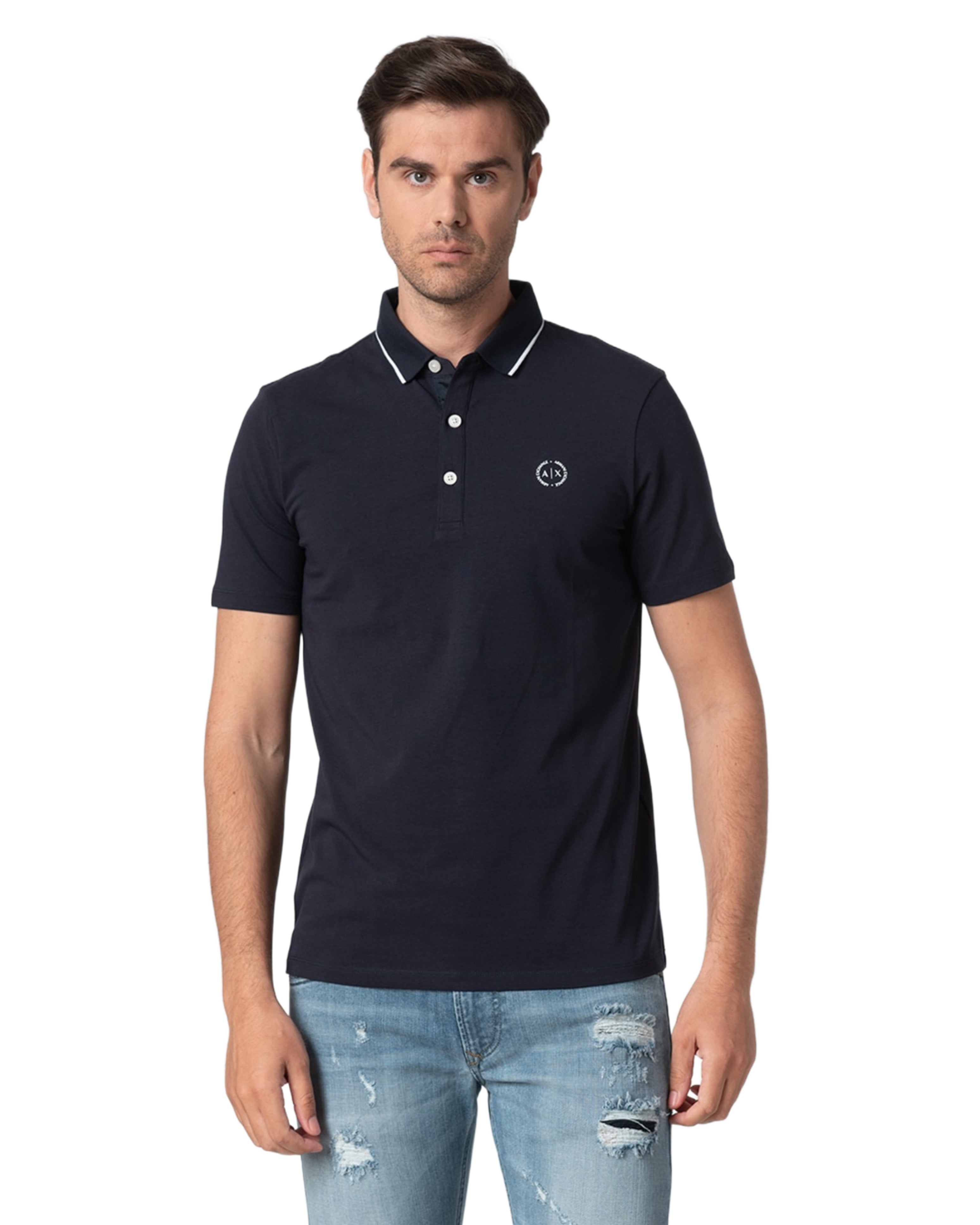 Мъжка тъмно синя поло тениска Armani Exchange 8NZF70 Z8M9Z нова колекция