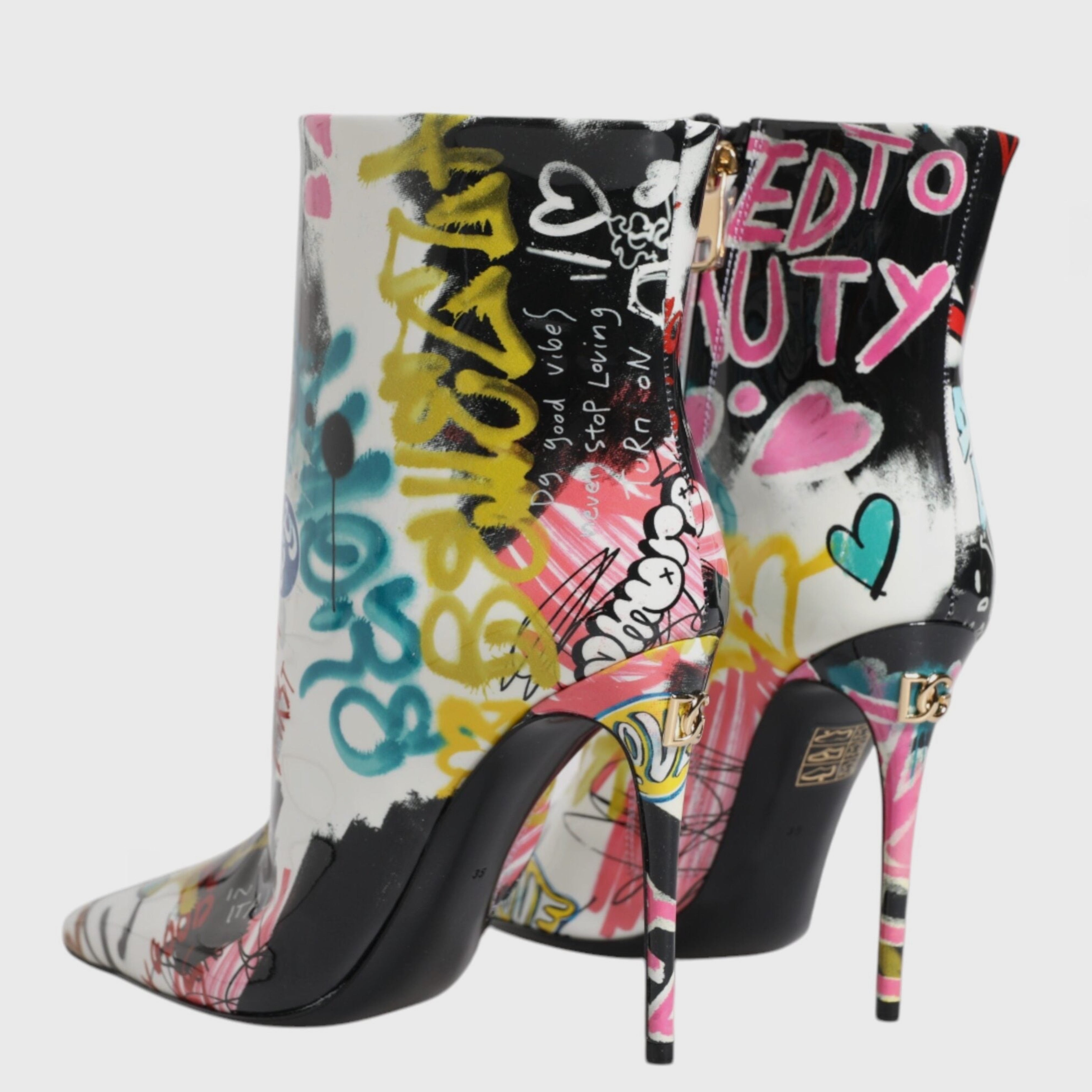 Дамски боти на висок ток с изрисувани графити DOLCE & GABBANA Women’s Multicolor Graffiti Keira Ankle Boots