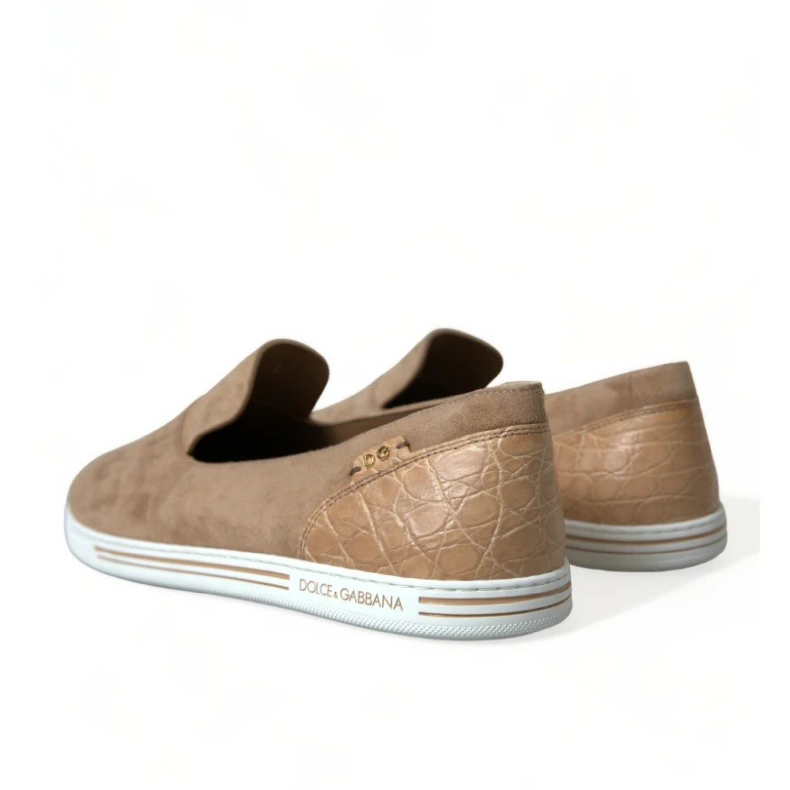Dolce & Gabbana Beige Suede Caiman Men Loafers Heel View