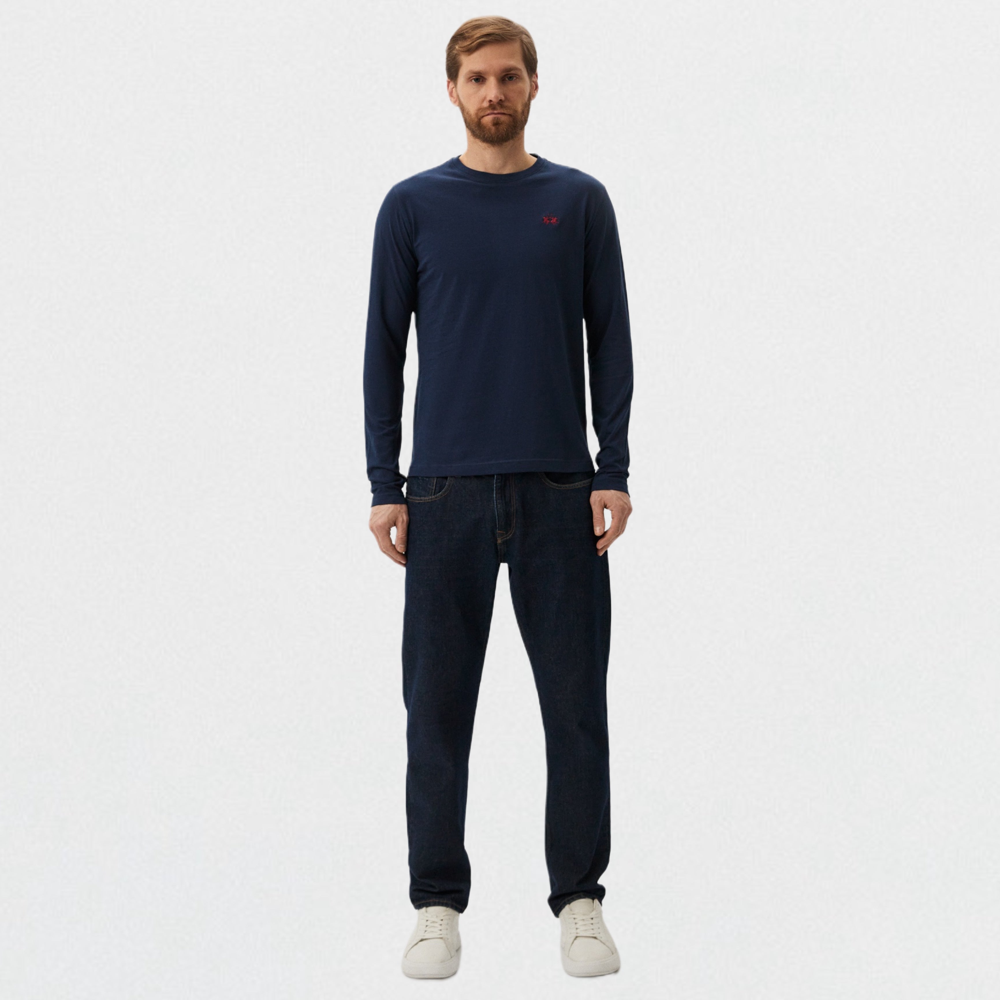 Мъжка блуза с дълъг ръкав La Martina Polo Crew XMR012JS385 07017 в тъмно синьо