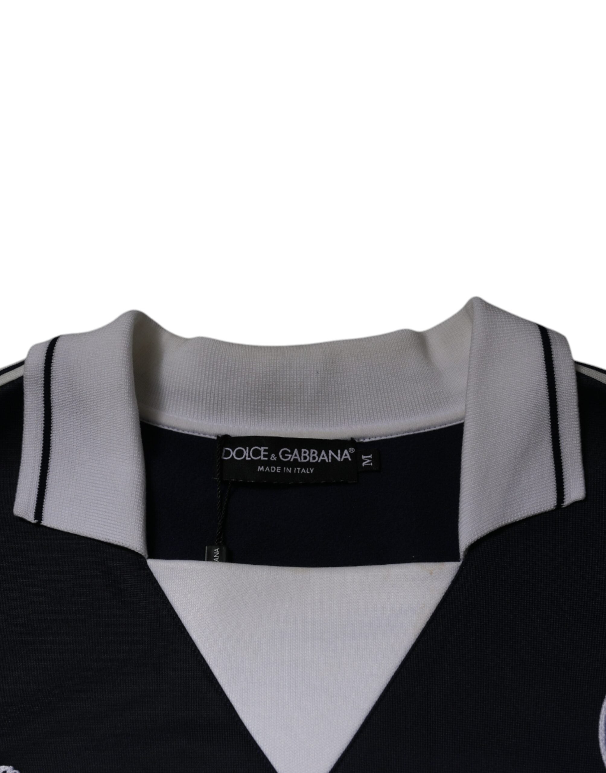 Пуловер от трико и яка със синьо лого Dolce & Gabbana