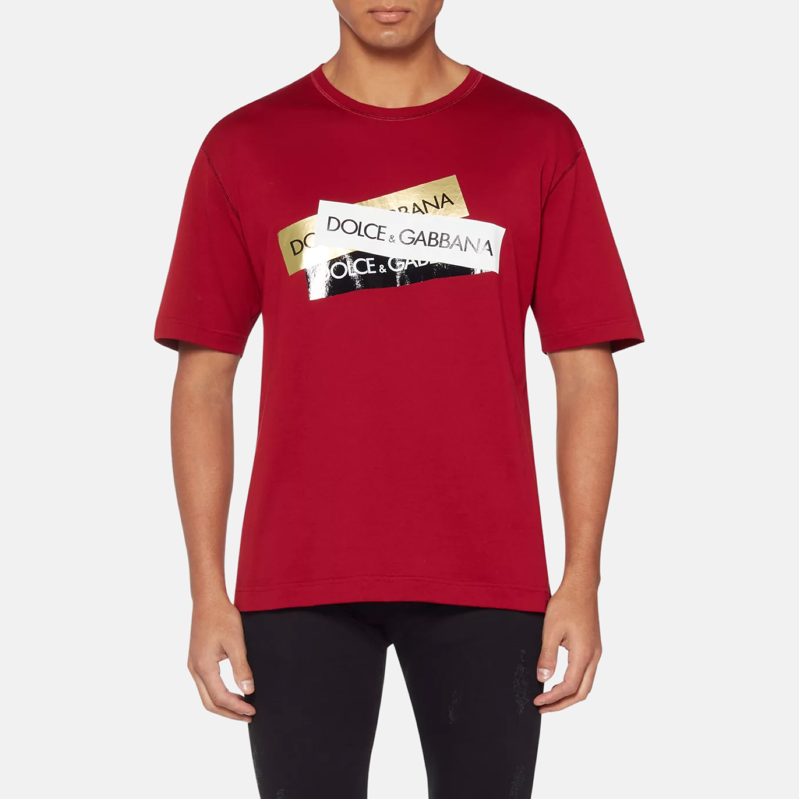 Мъжка червена тениска Dolce & Gabbana Logo Tape Men T-shirt G8HS4T G7RKR