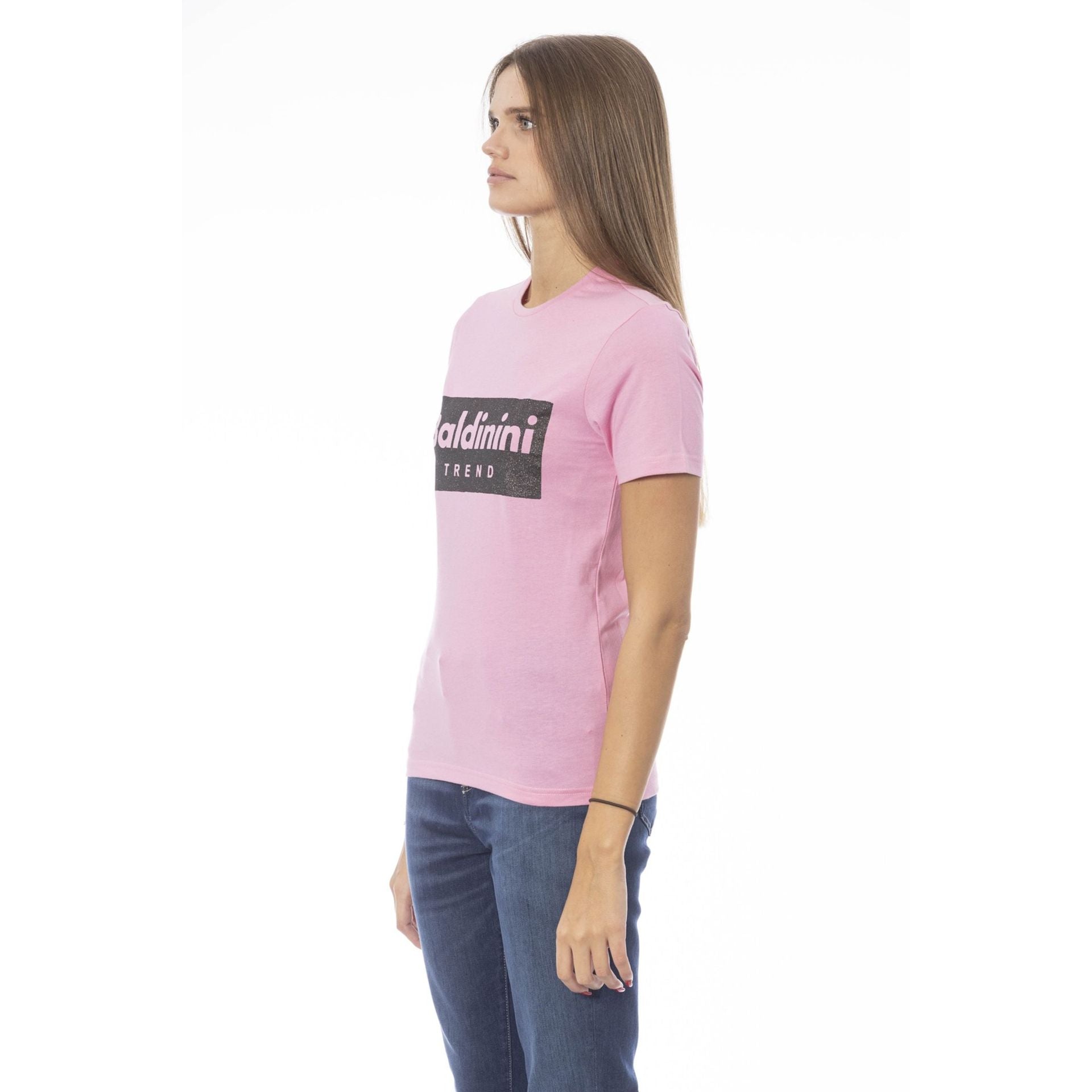 Дамска памучна тениска в розово Baldinini Trend Women’s t-shirt Baldinini Trend TSD07 MANTOVA ROSA1 in Pink angled view
