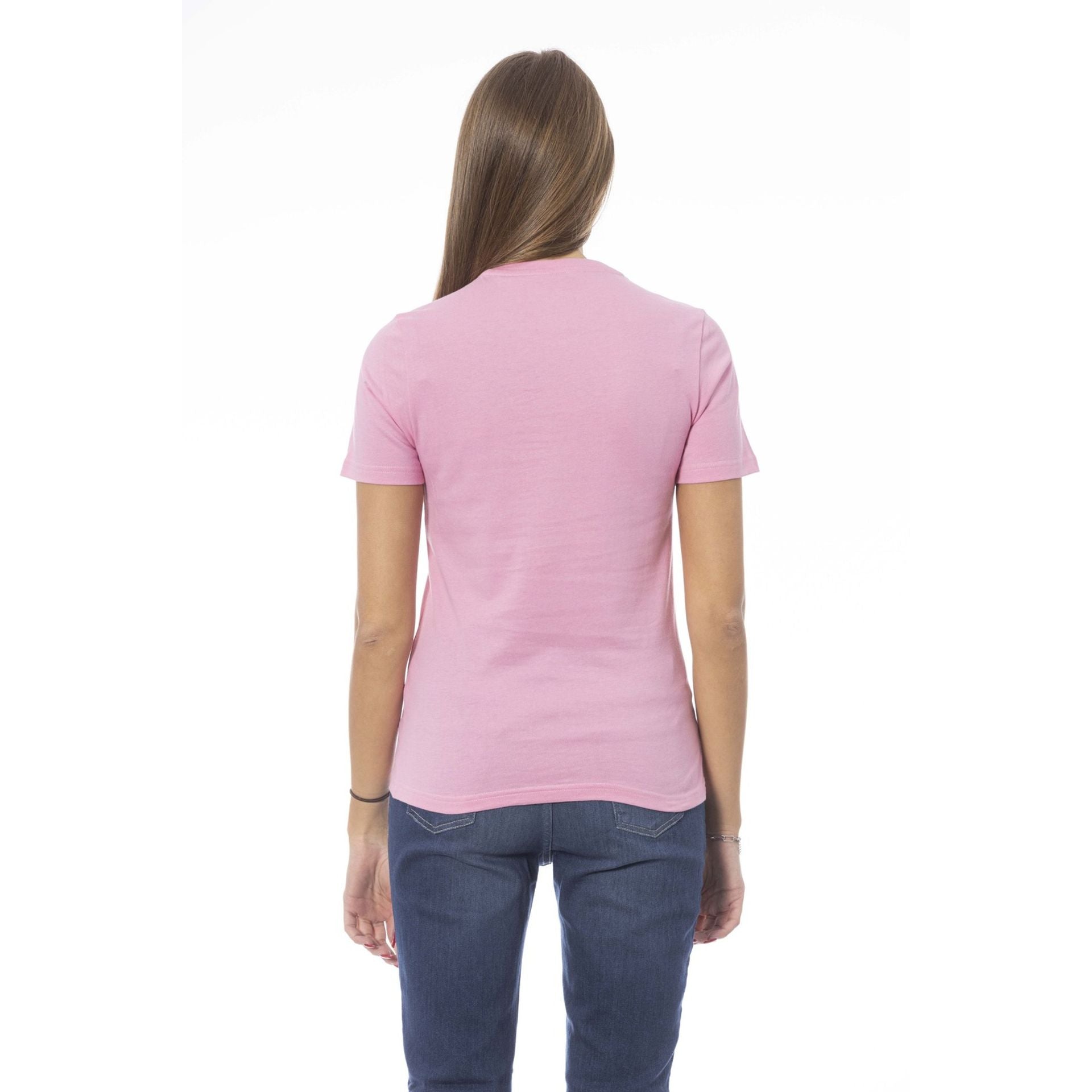 Дамска памучна тениска в розово Baldinini Trend Women’s t-shirt Baldinini Trend TSD07 MANTOVA ROSA1 in Pink back view