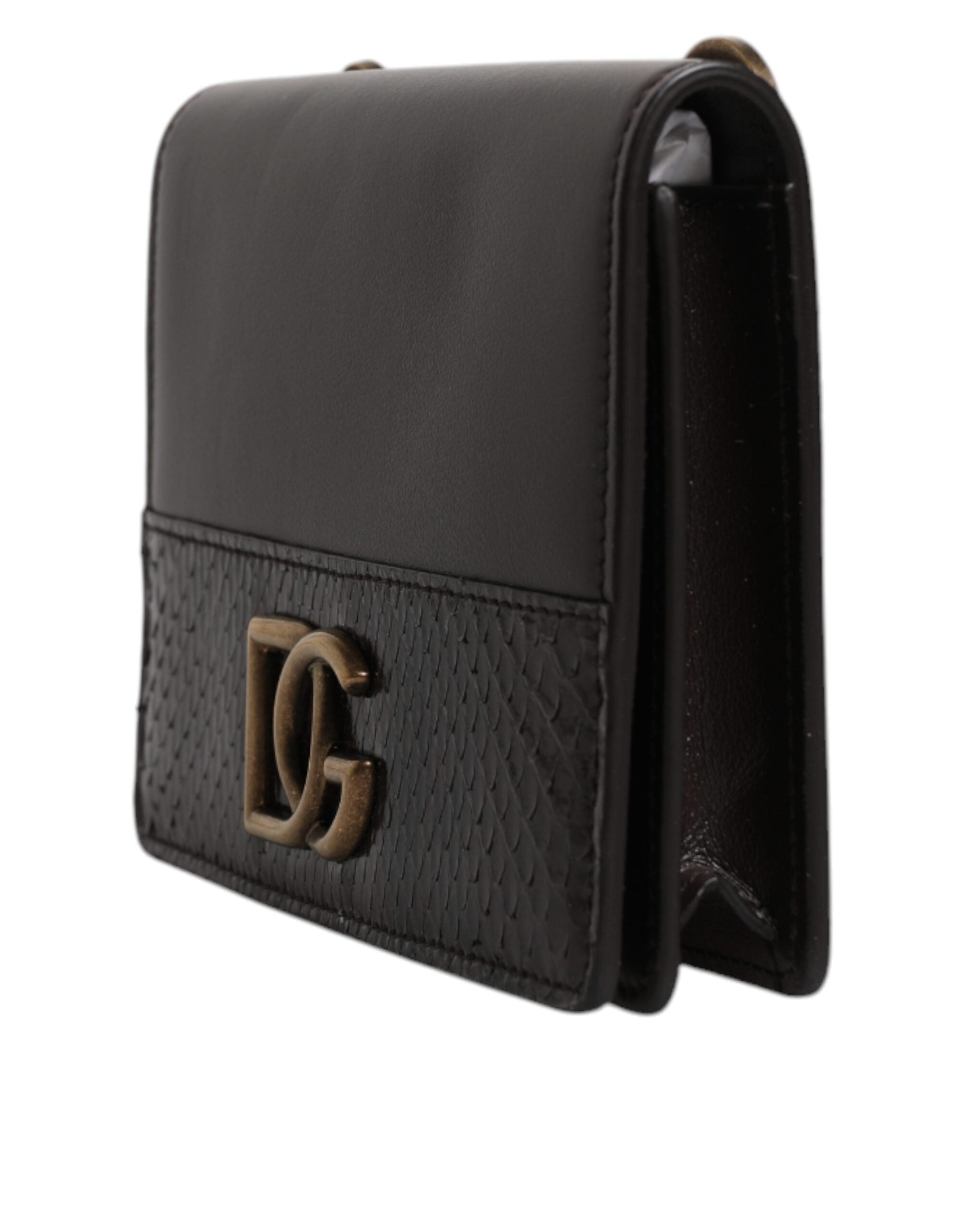 Dolce & Gabbana Кафяв кожен портфейл с двойна сгъваемост DG Logo Cardholder Sling Strap Wallet