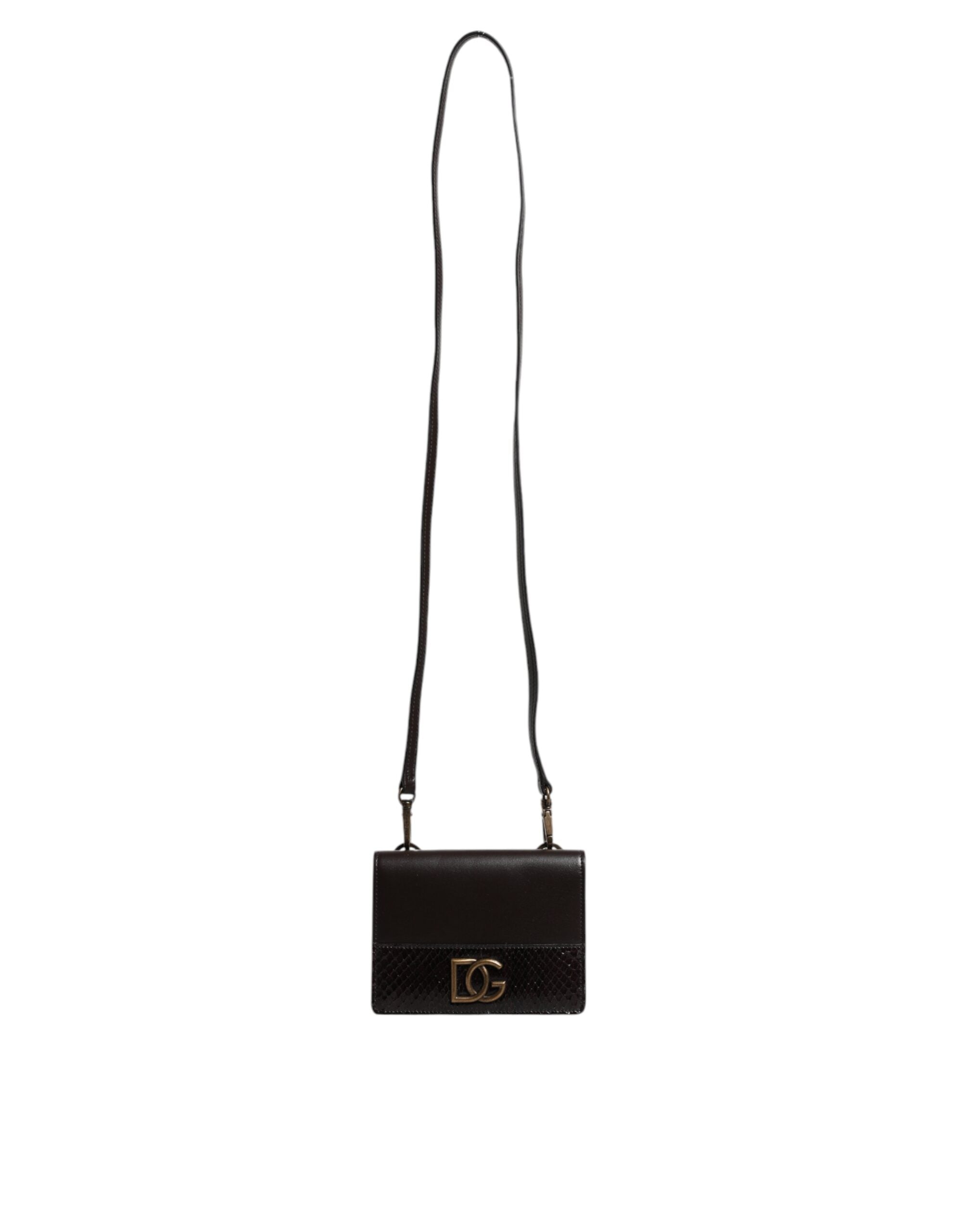 Dolce & Gabbana Кафяв кожен портфейл с двойна сгъваемост DG Logo Cardholder Sling Strap Wallet