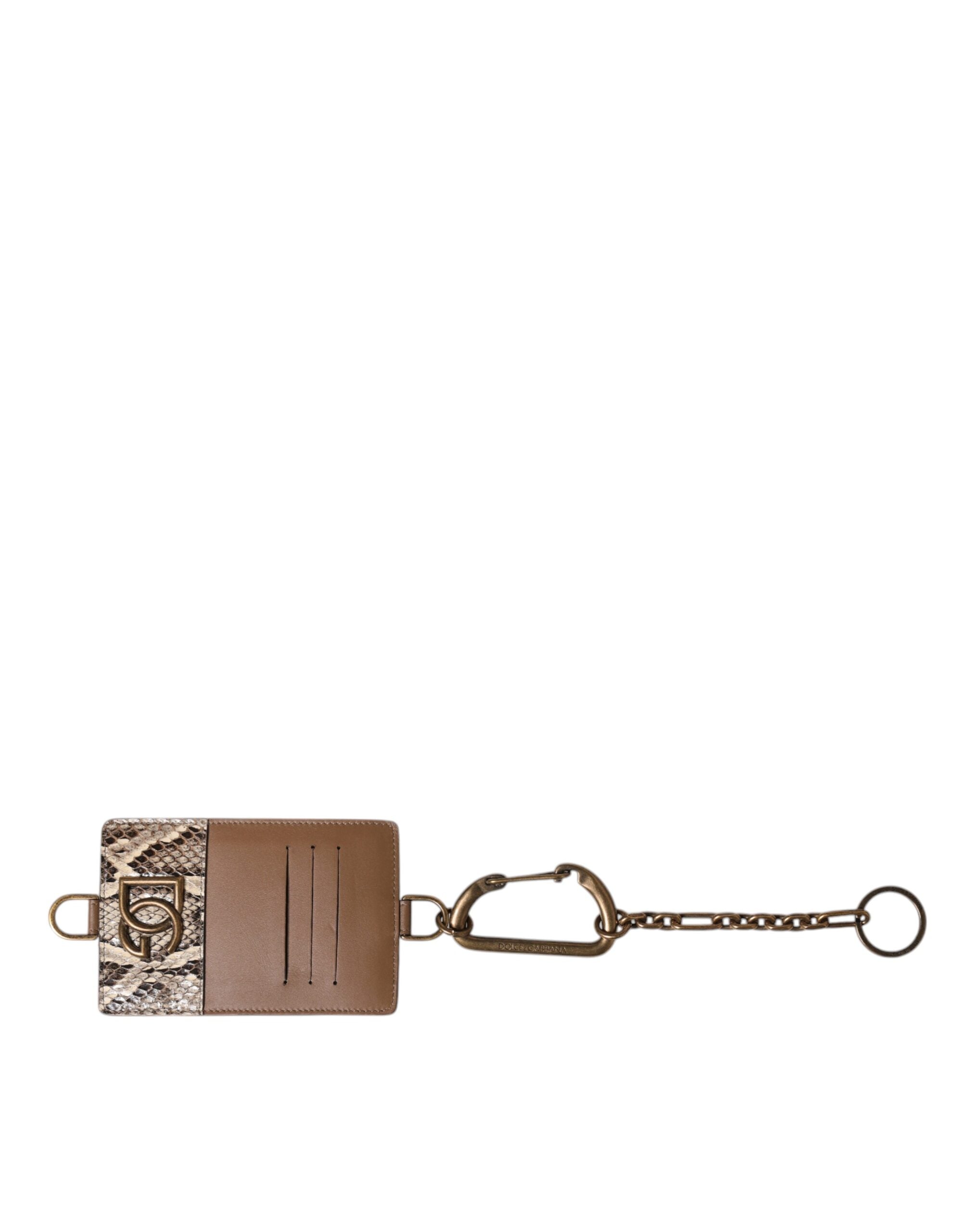 Dolce & Gabbana кафяв екзотичен кожен портфейл с плака с лого DG