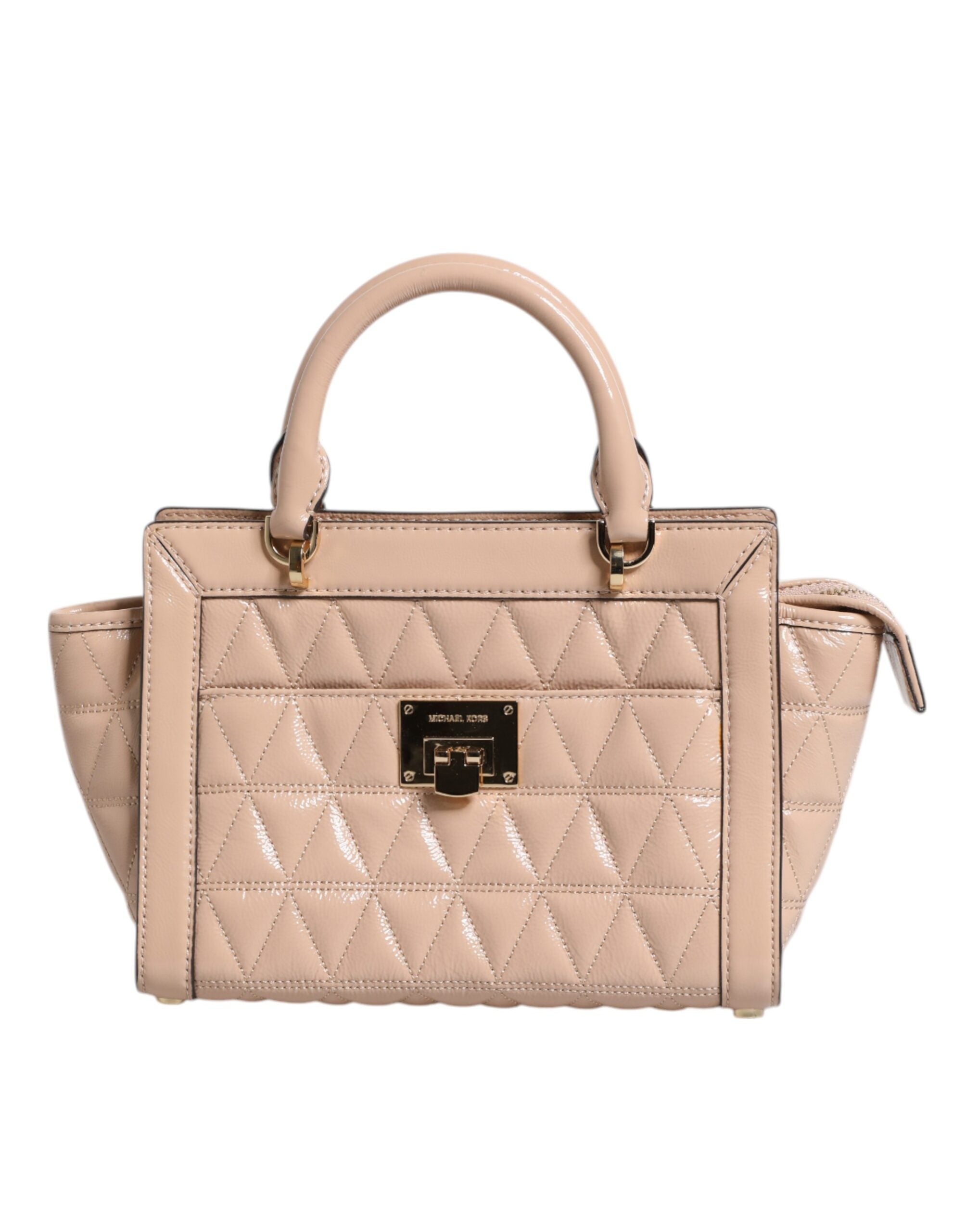 Michael Kors Прасковена ватирана кожена чанта с лого Crossbody VIVIANNE