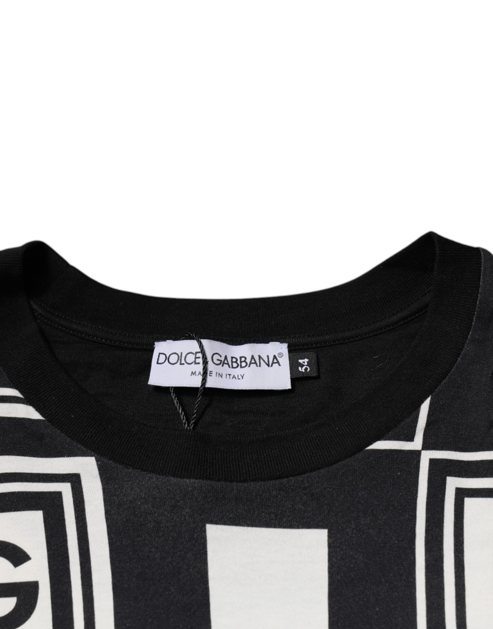 Памучна тениска с кръгло деколте с черно лого и монограм на Dolce & Gabbana