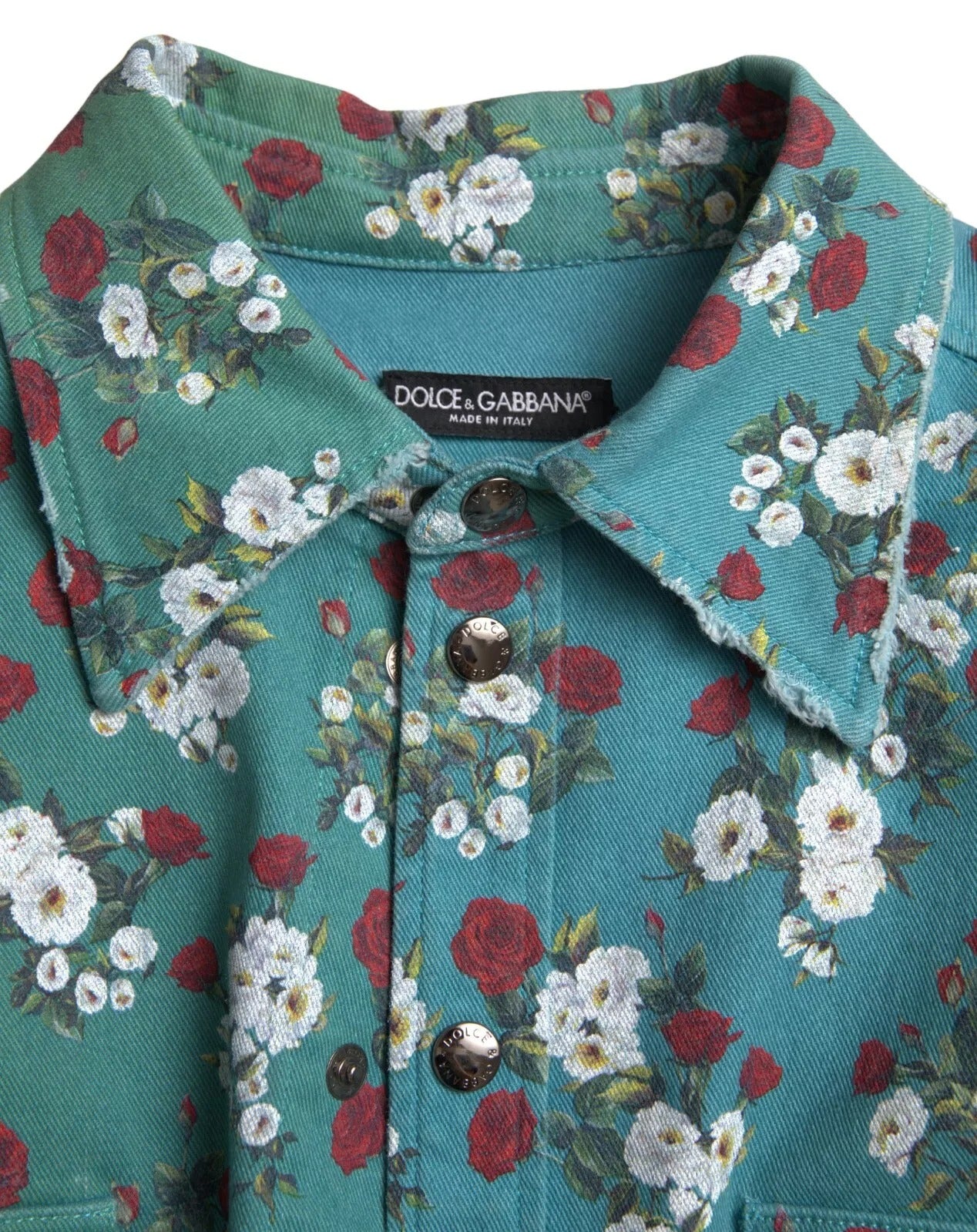 Синя дънкова риза с памучни копчета на цветя Dolce & Gabbana