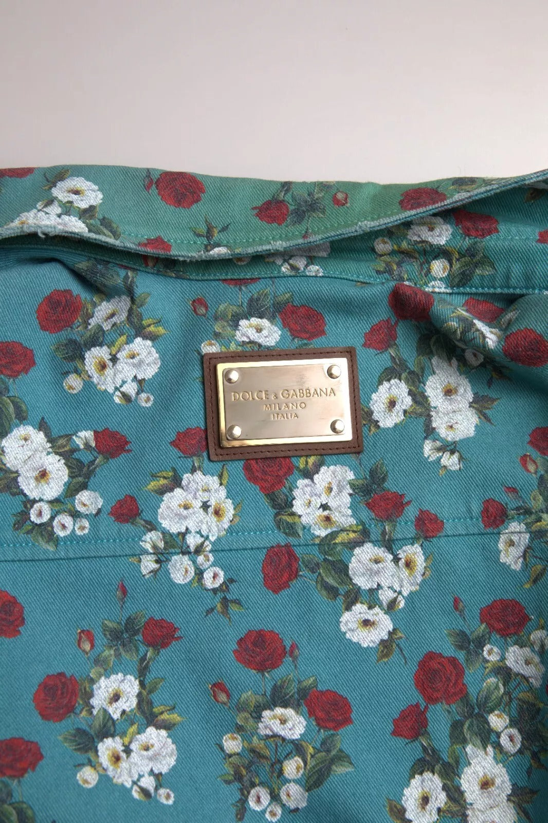 Синя дънкова риза с памучни копчета на цветя Dolce & Gabbana