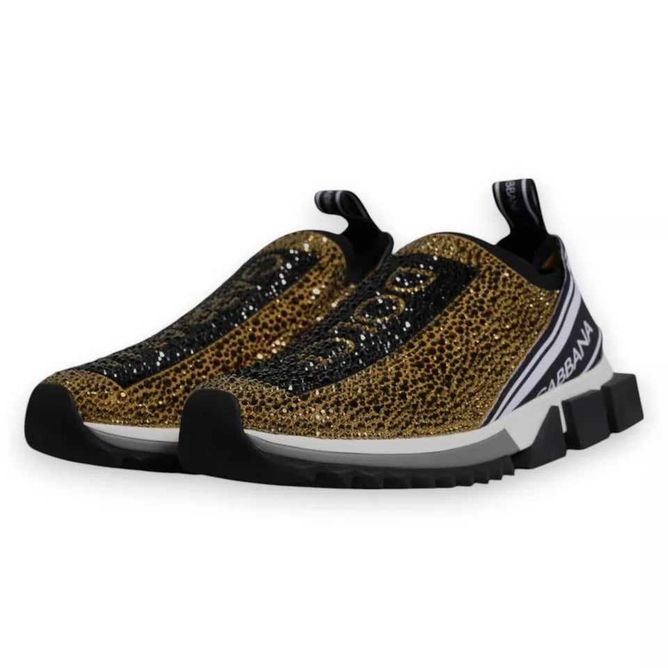 Dolce & Gabbana Gold Rhinestones Sorrento Sneakers