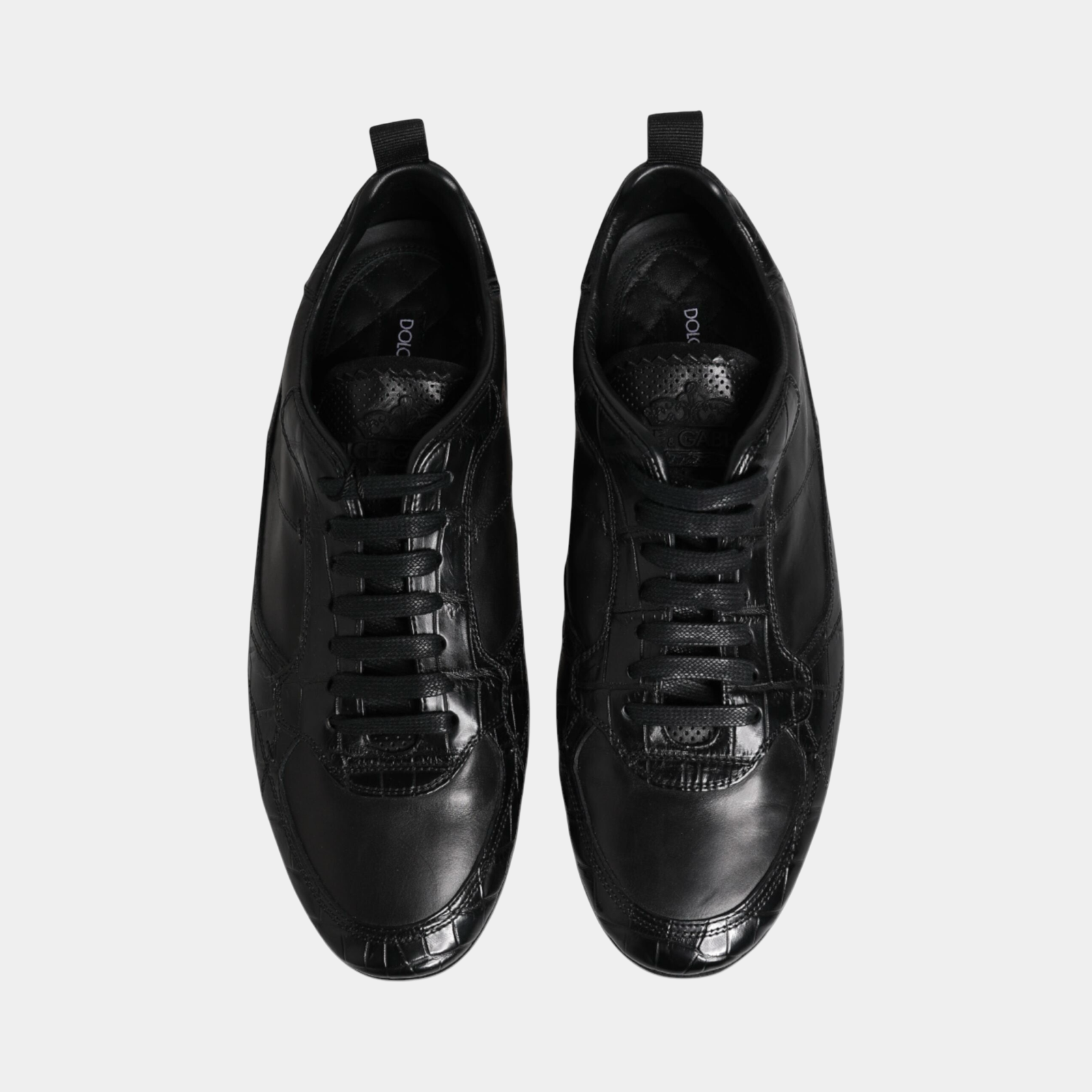 Dolce & Gabbana Black Caiman Leather Men Sneakers Top View