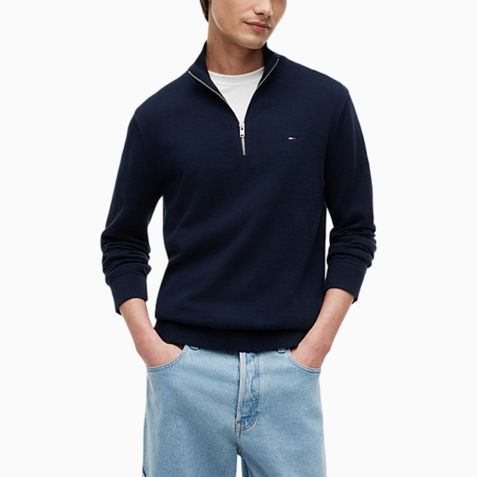 Мъжка синя жилетка Tommy Hilfiger Jeans Men Cardigan DM0DM21654 CIG Front View