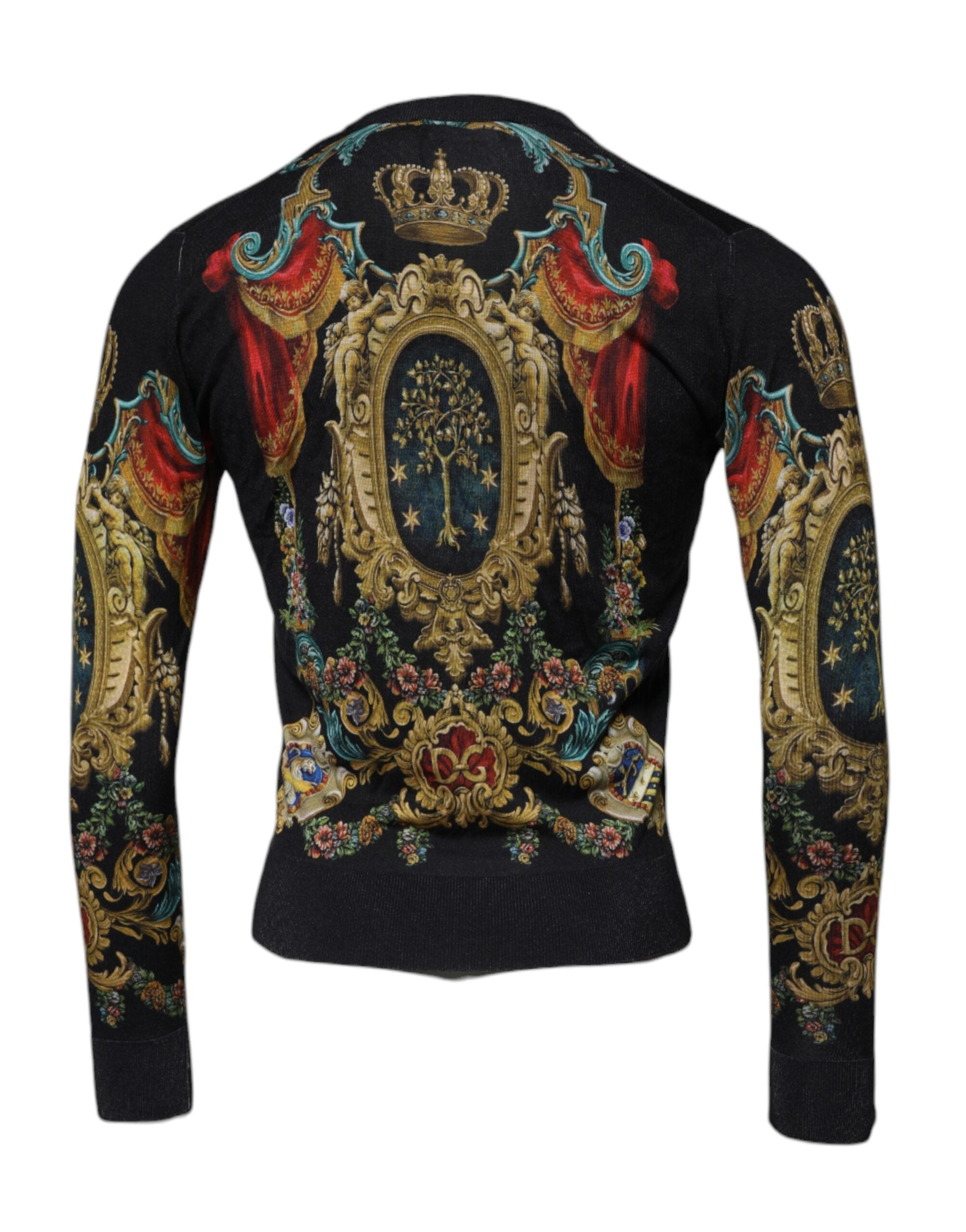 Копринен пуловер с кръгло деколте Dolce & Gabbana Black Heraldic DG