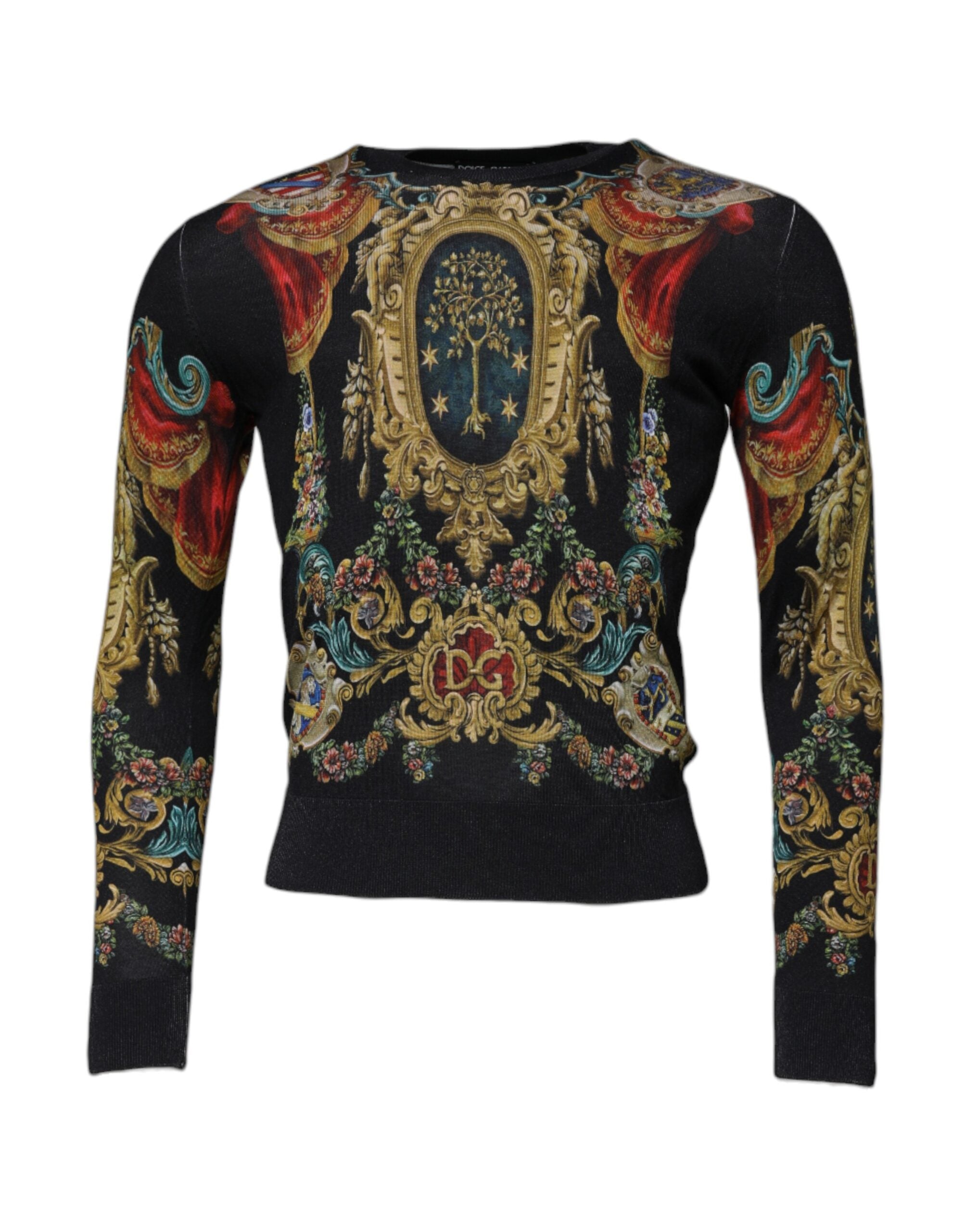 Копринен пуловер с кръгло деколте Dolce & Gabbana Black Heraldic DG