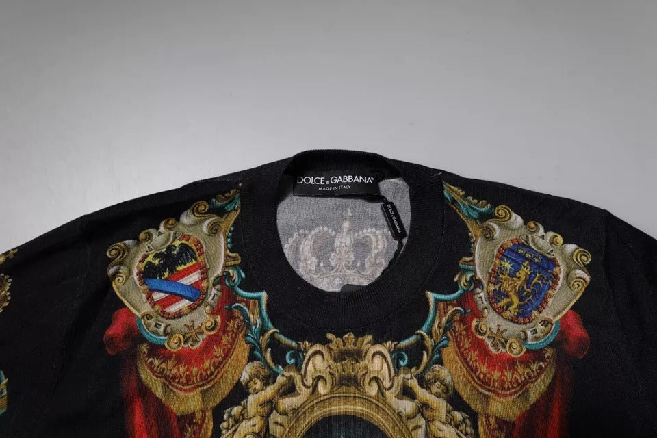 Копринен пуловер с кръгло деколте Dolce & Gabbana Black Heraldic DG