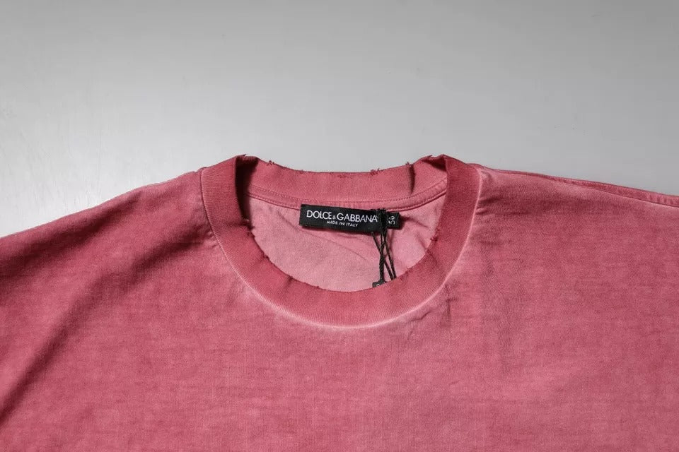 Памучна тениска с кръгло деколте в розово лого на Dolce & Gabbana