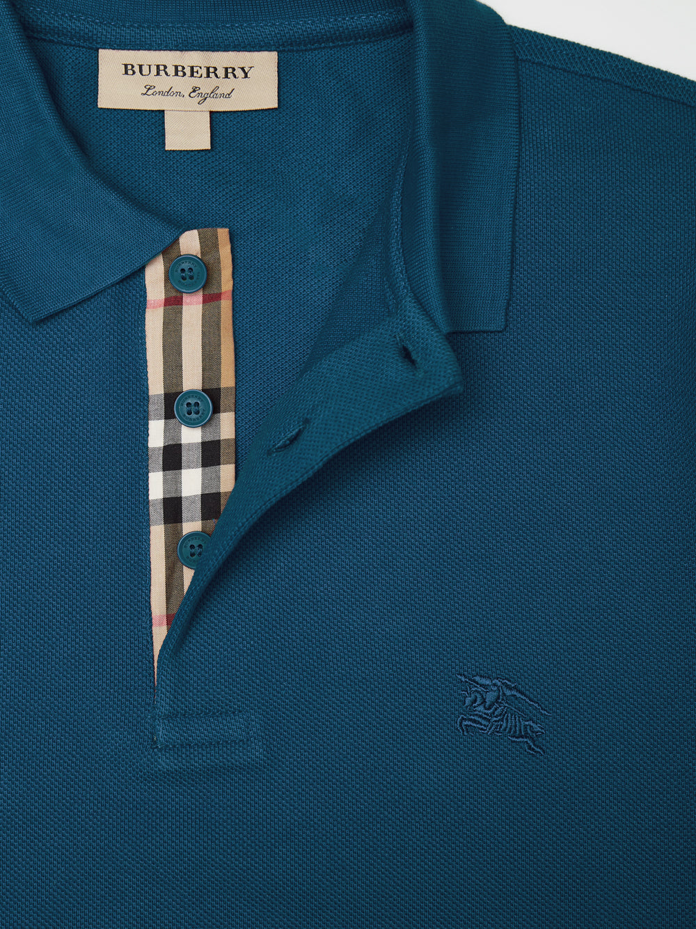 Памучна поло тениска Burberry Deep Teal Blue