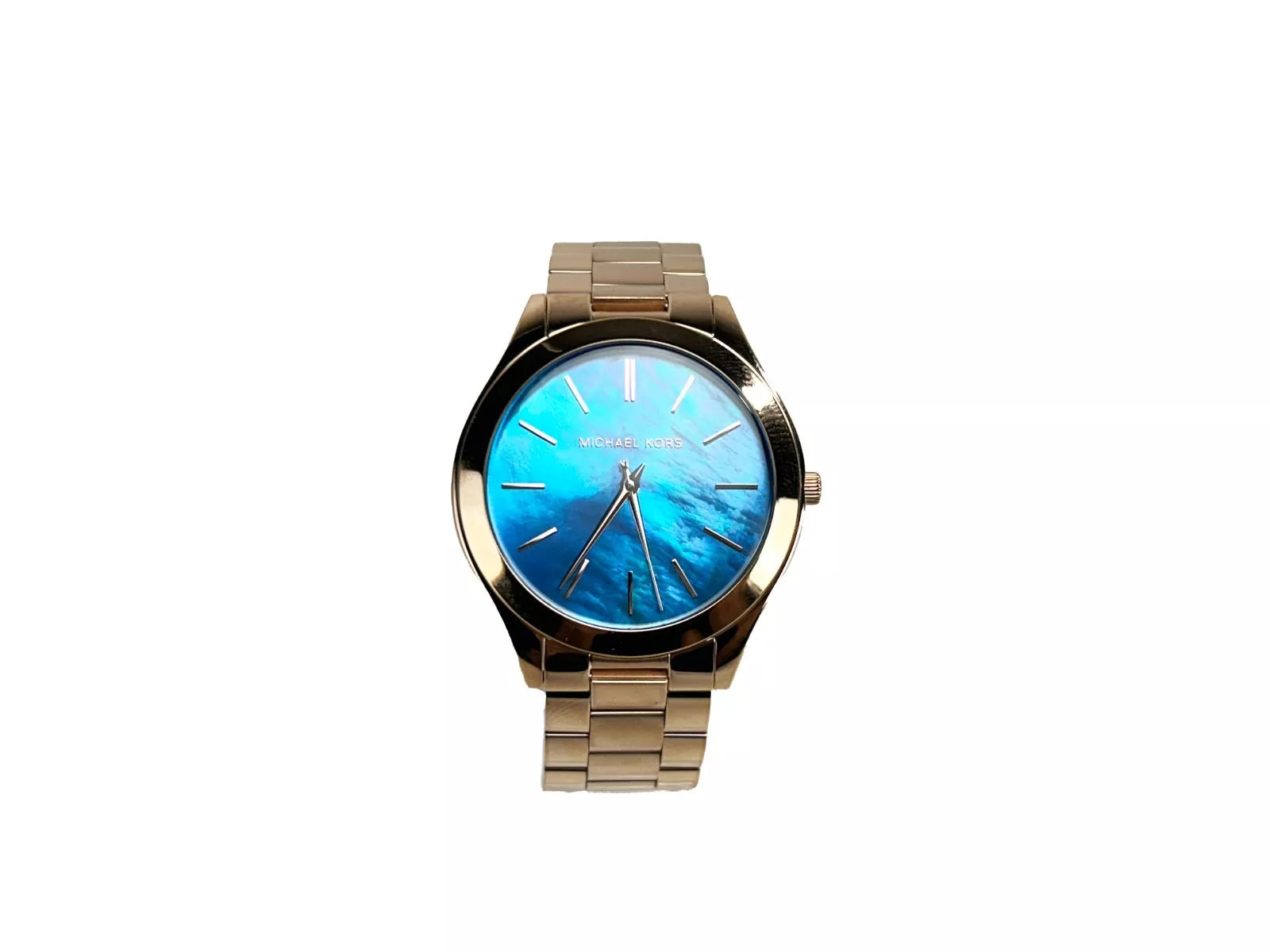 Тънък часовник Michael Kors Runway от неръждаема стомана MK3494 Ocean Blue Gold