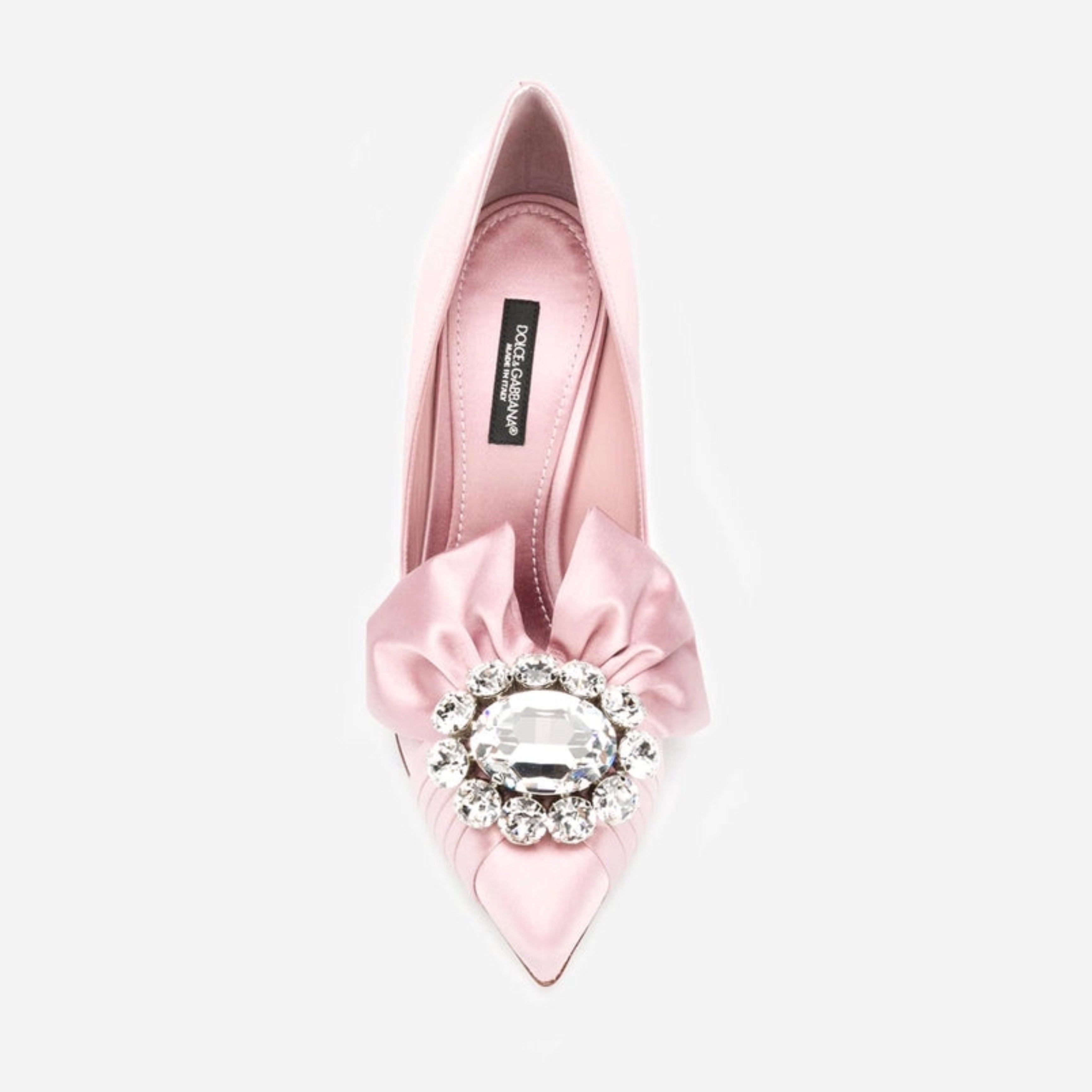 Дамски сатенени обувки на висок ток с кристали в розово DOLCE & GABBANA Women’s Pink Satin Heels with Crystals