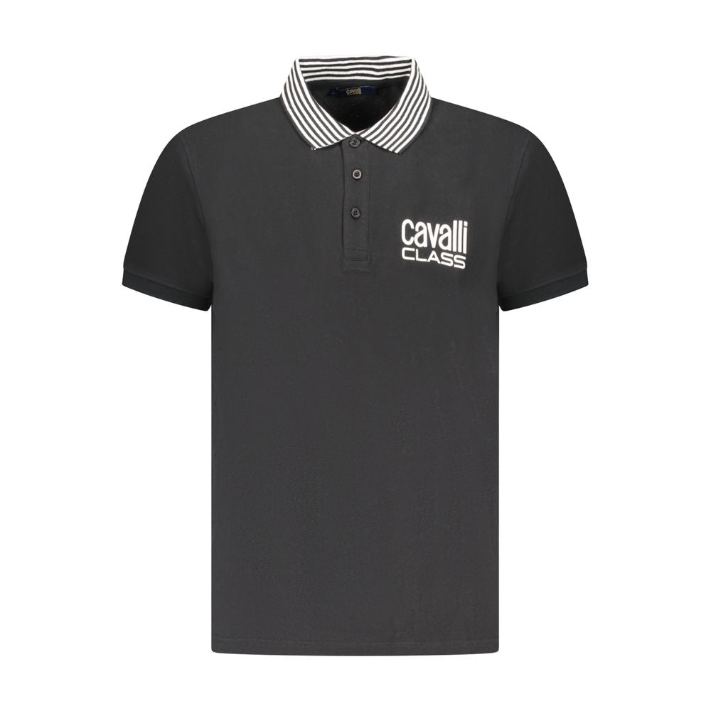 Мъжка поло тениска в черно Men's polo Cavalli Class TXT64 EKB002 05051 Balck Front view