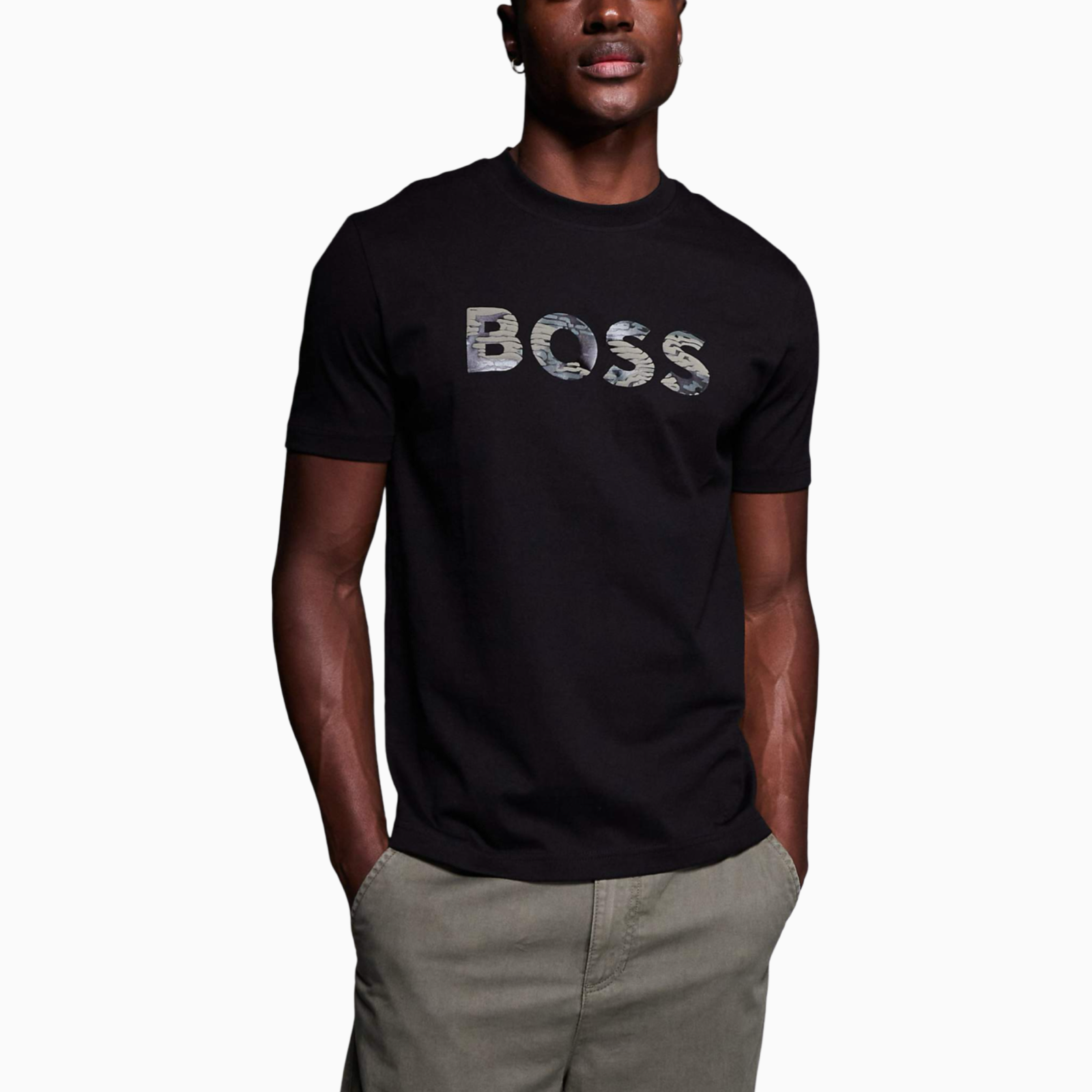 Мъжка черна тениска Boss Men T-shirt 50556009 01 Front View