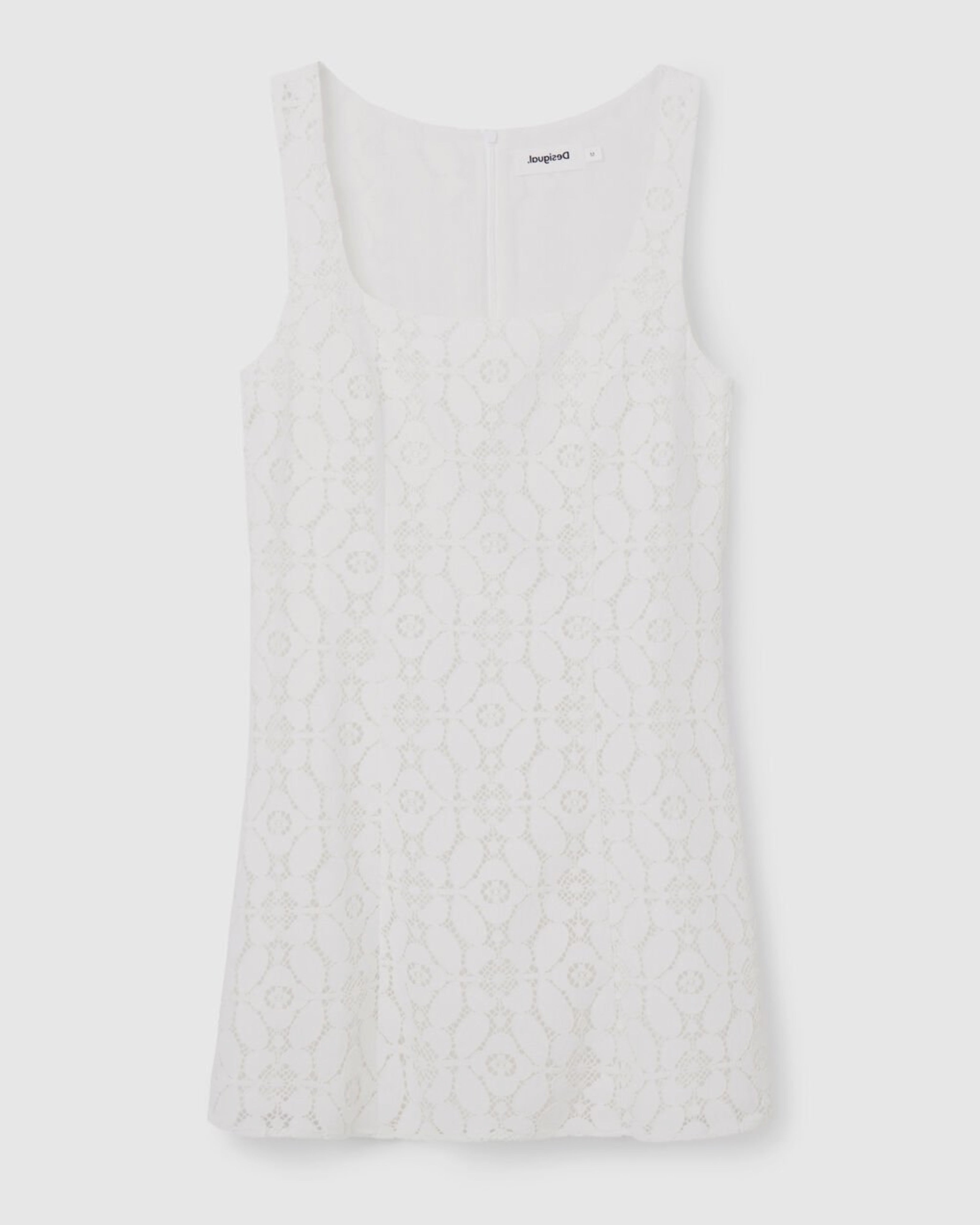Дамска къса рокля в бяло Women’s short lace dress Desigual 23SWVW02 1000XL White