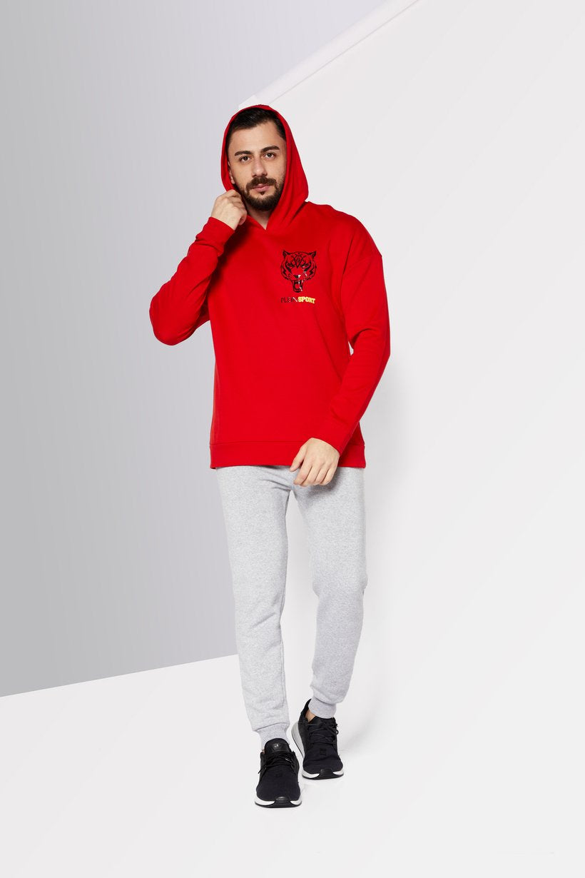 Мъжки суитчър худи с качулка в червено Plein Sport FIPSC131752