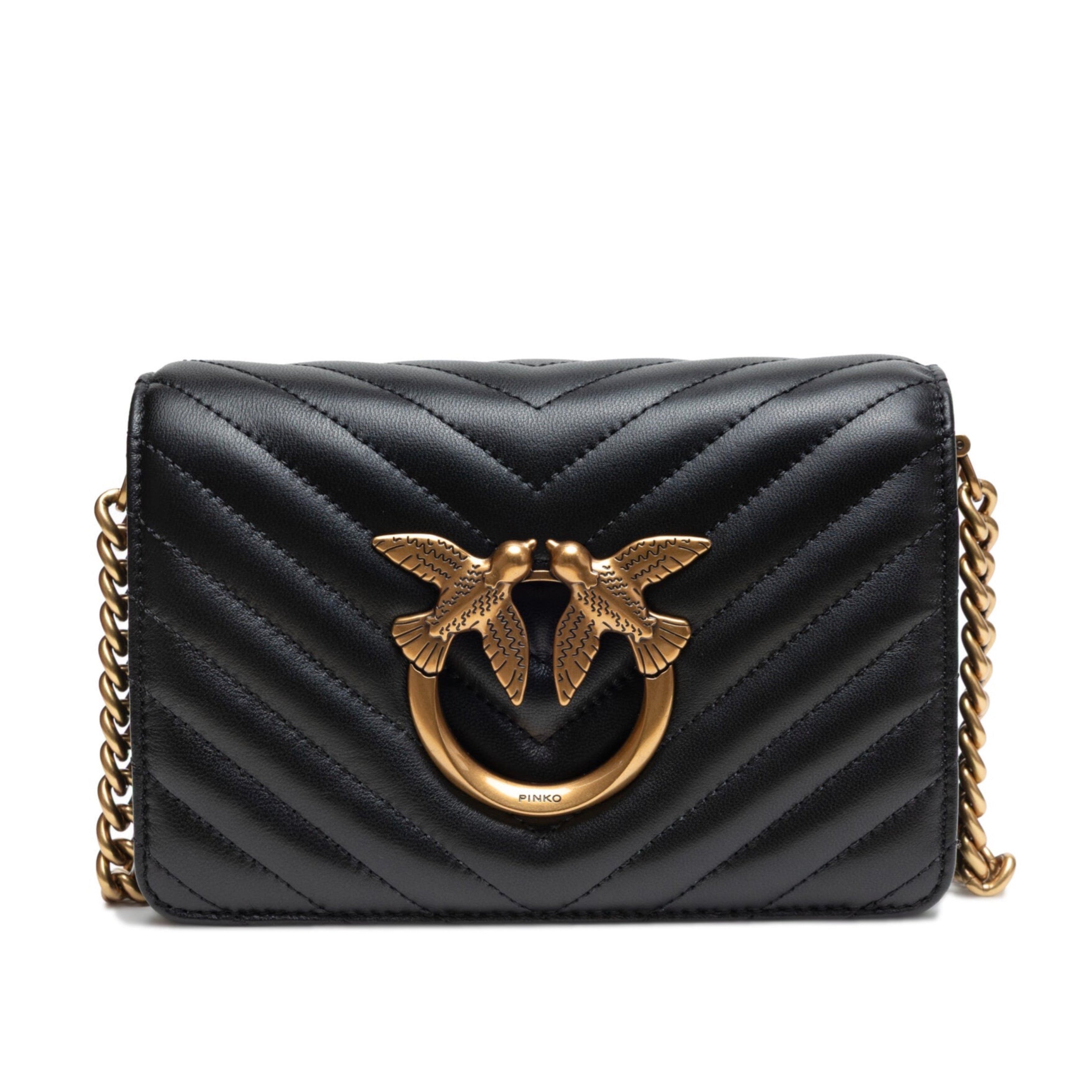 Дамска чанта Women’s shoulder bag PINKO Love One Mini Chevron 100067 A0GK Z99Q Black front view