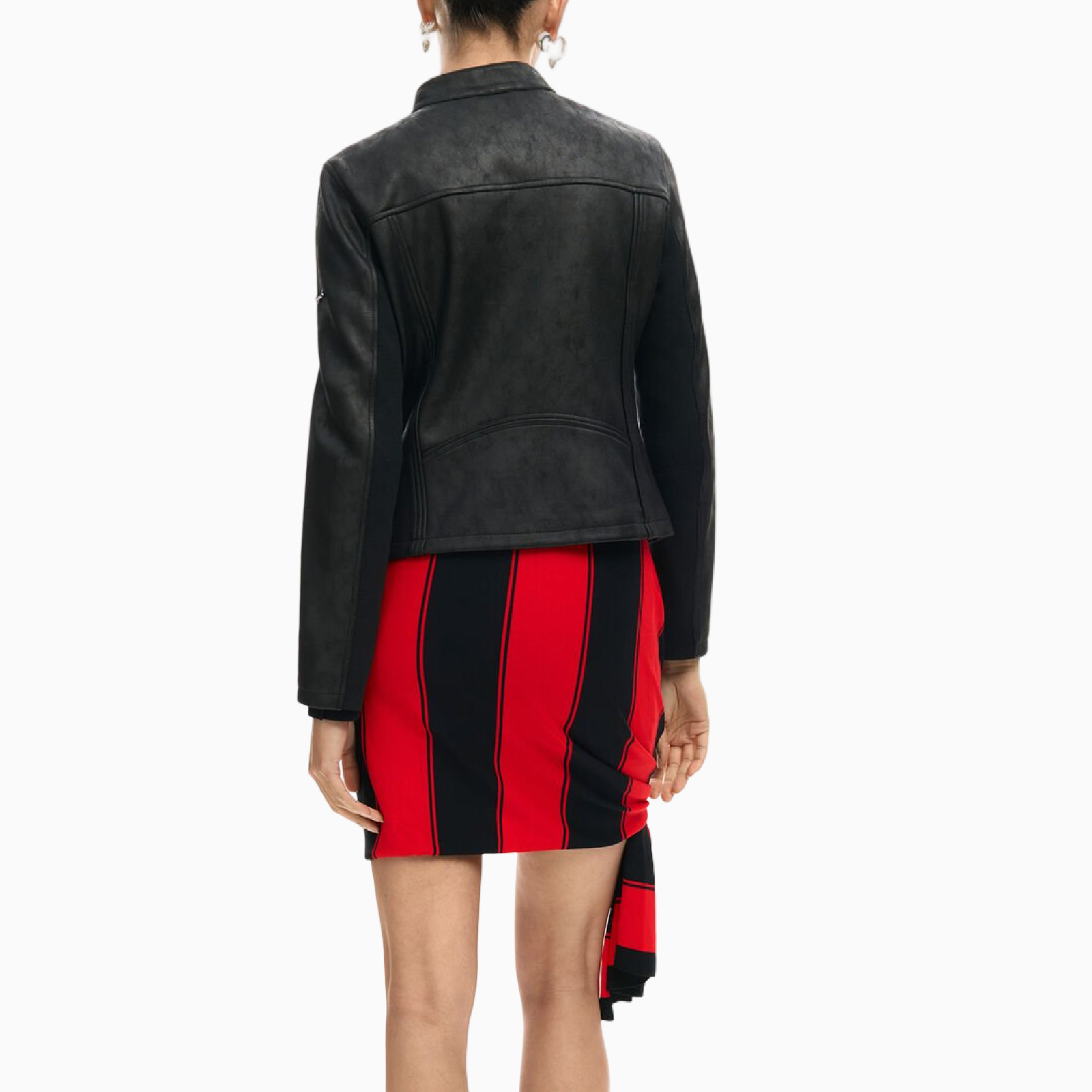 Дамско черно кожено яке Desigual Women Jacket 26SWEW10 2000 Back View